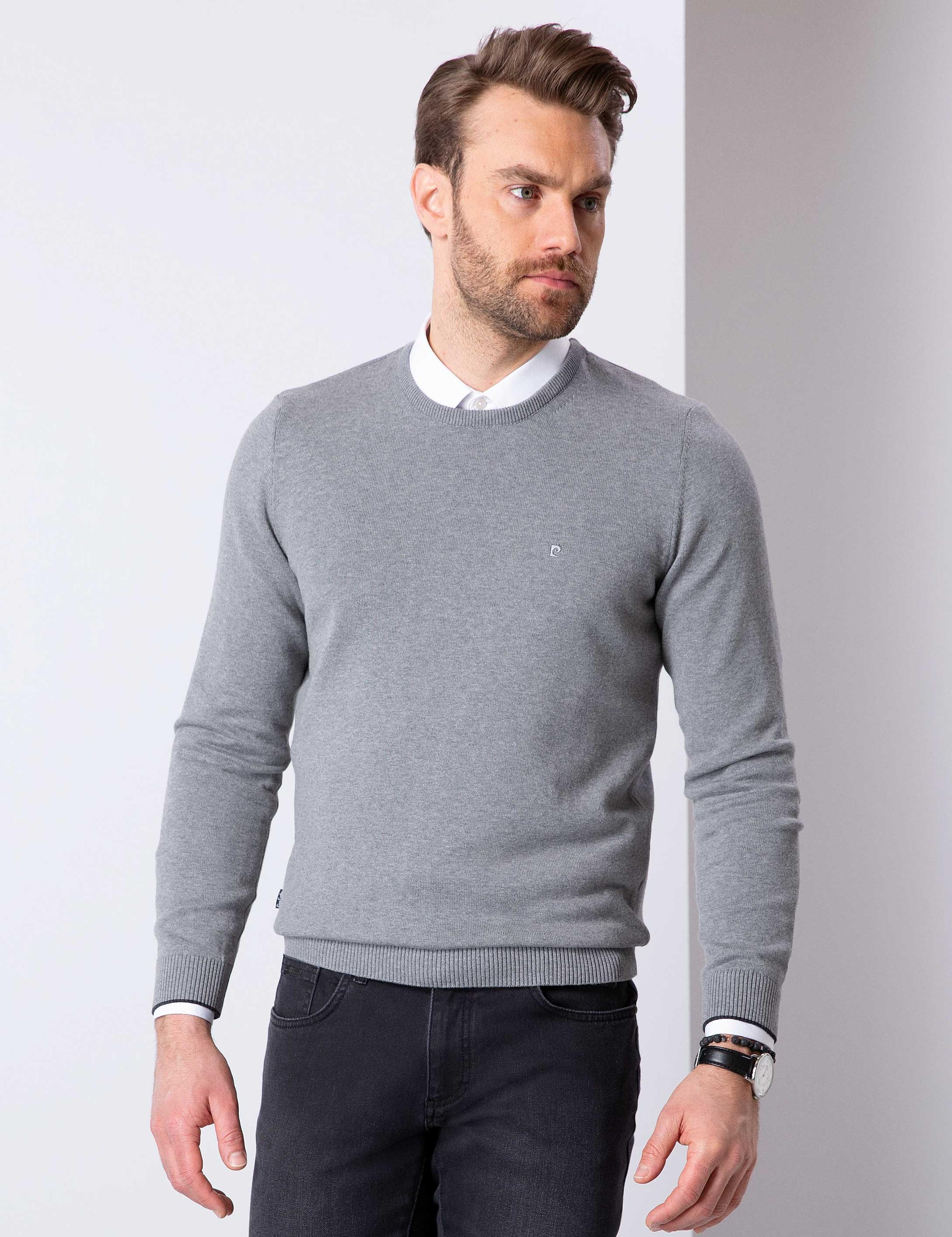 Gri Melanj Slim Fit Basic Kazak