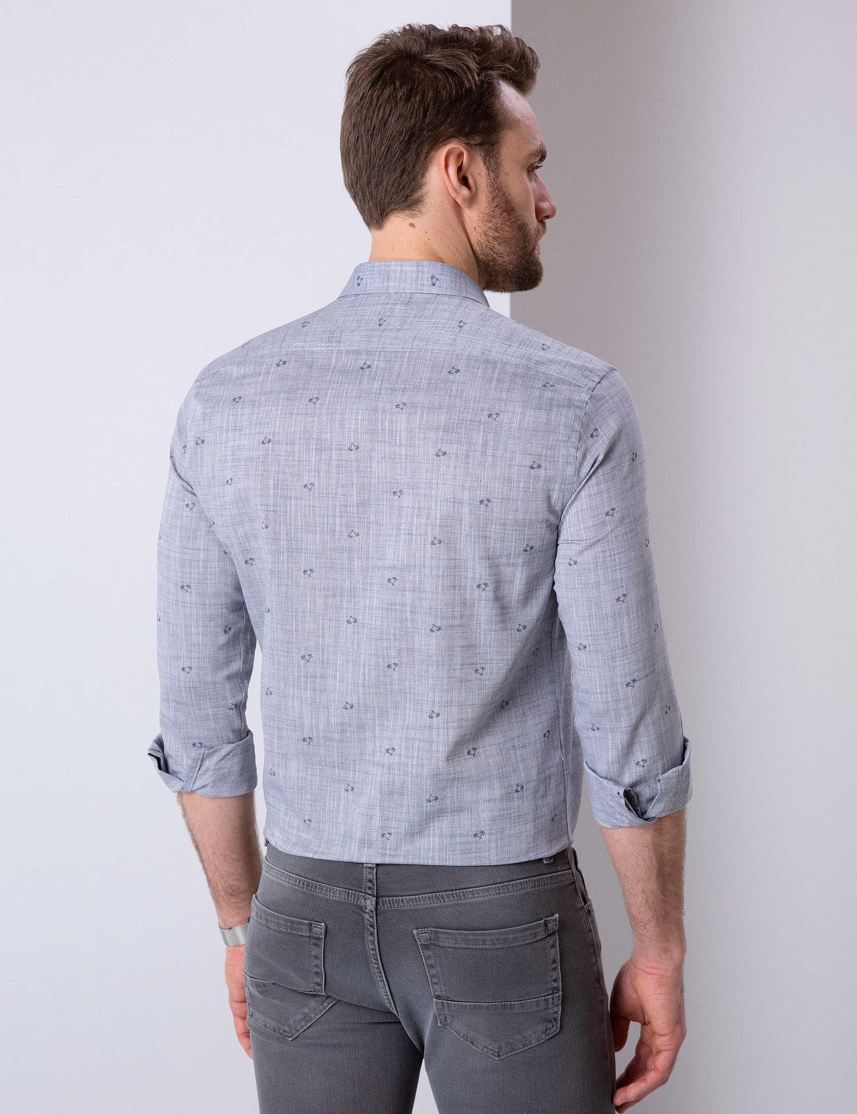 Lacivert Slim Fit Uzun Kollu Gömlek