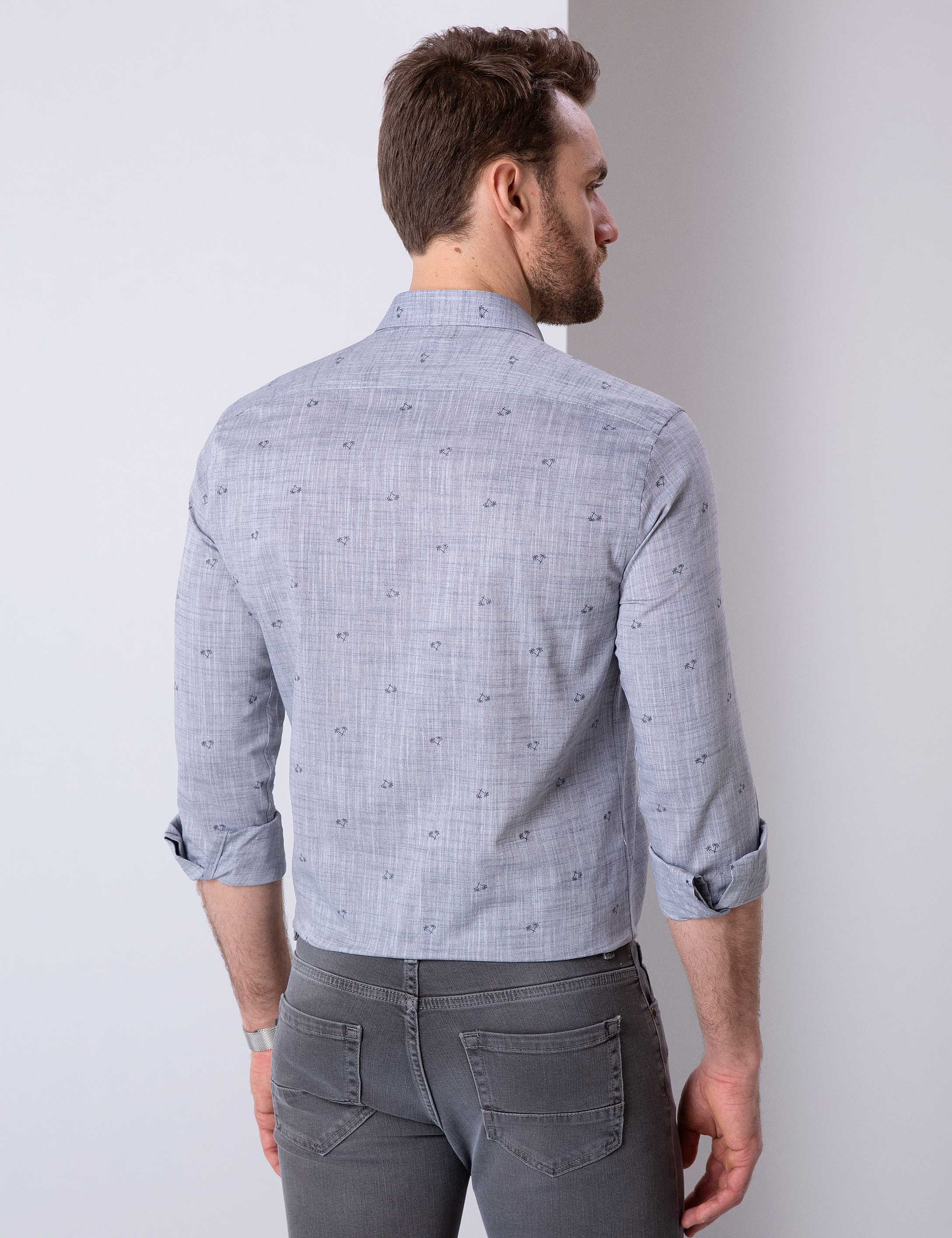 Lacivert Slim Fit Uzun Kollu Gömlek