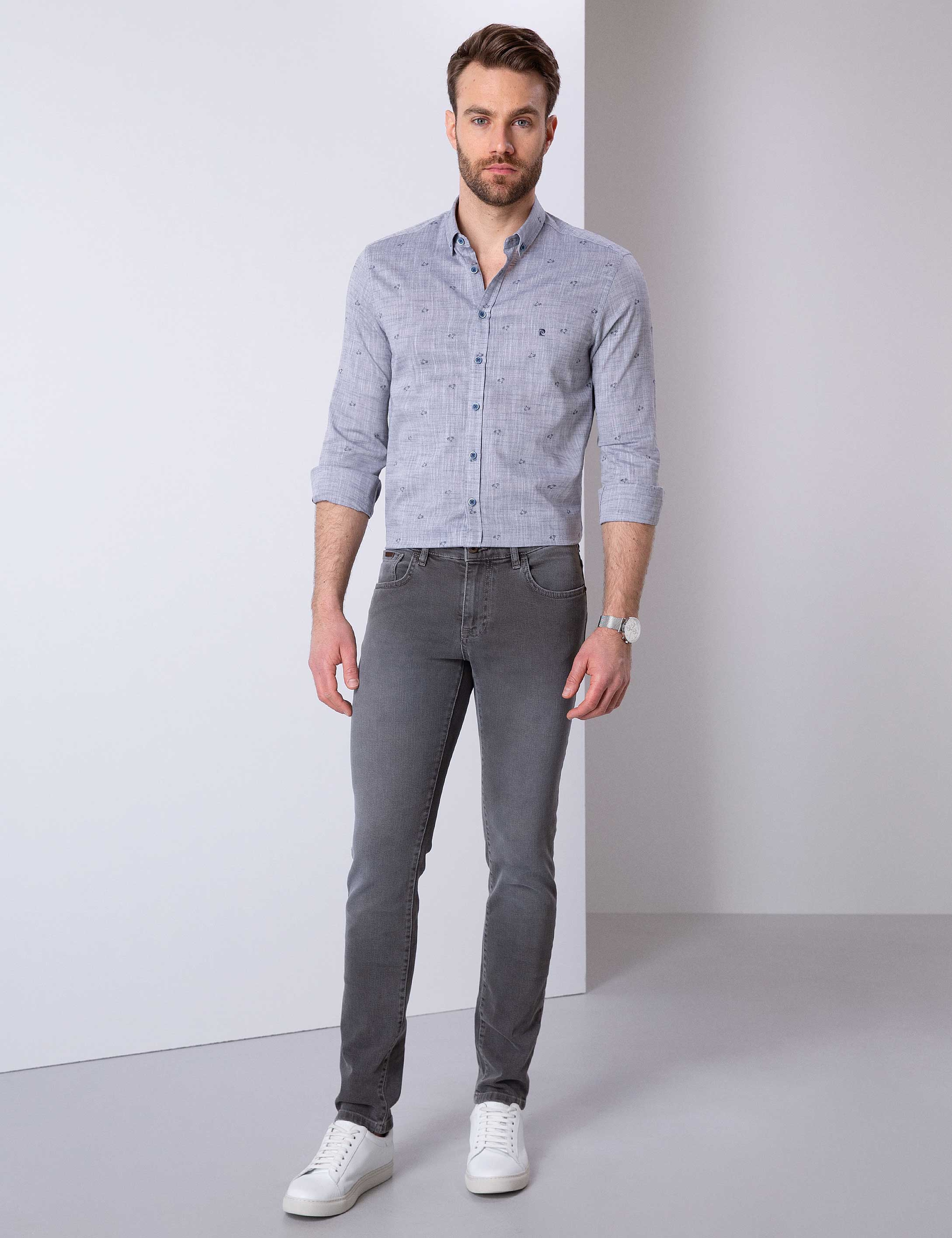 Lacivert Slim Fit Uzun Kollu Gömlek - Image 2
