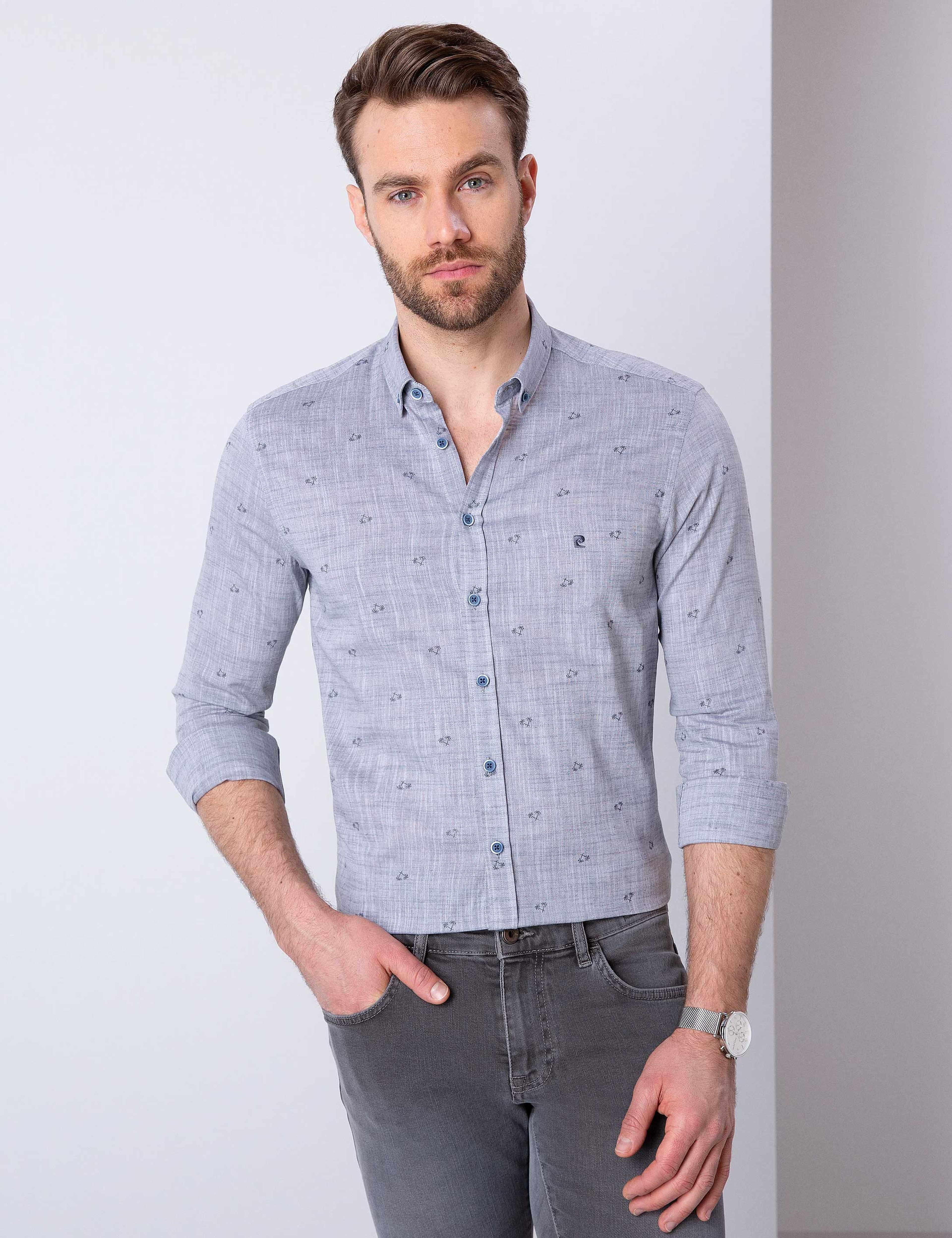 Lacivert Slim Fit Uzun Kollu Gömlek