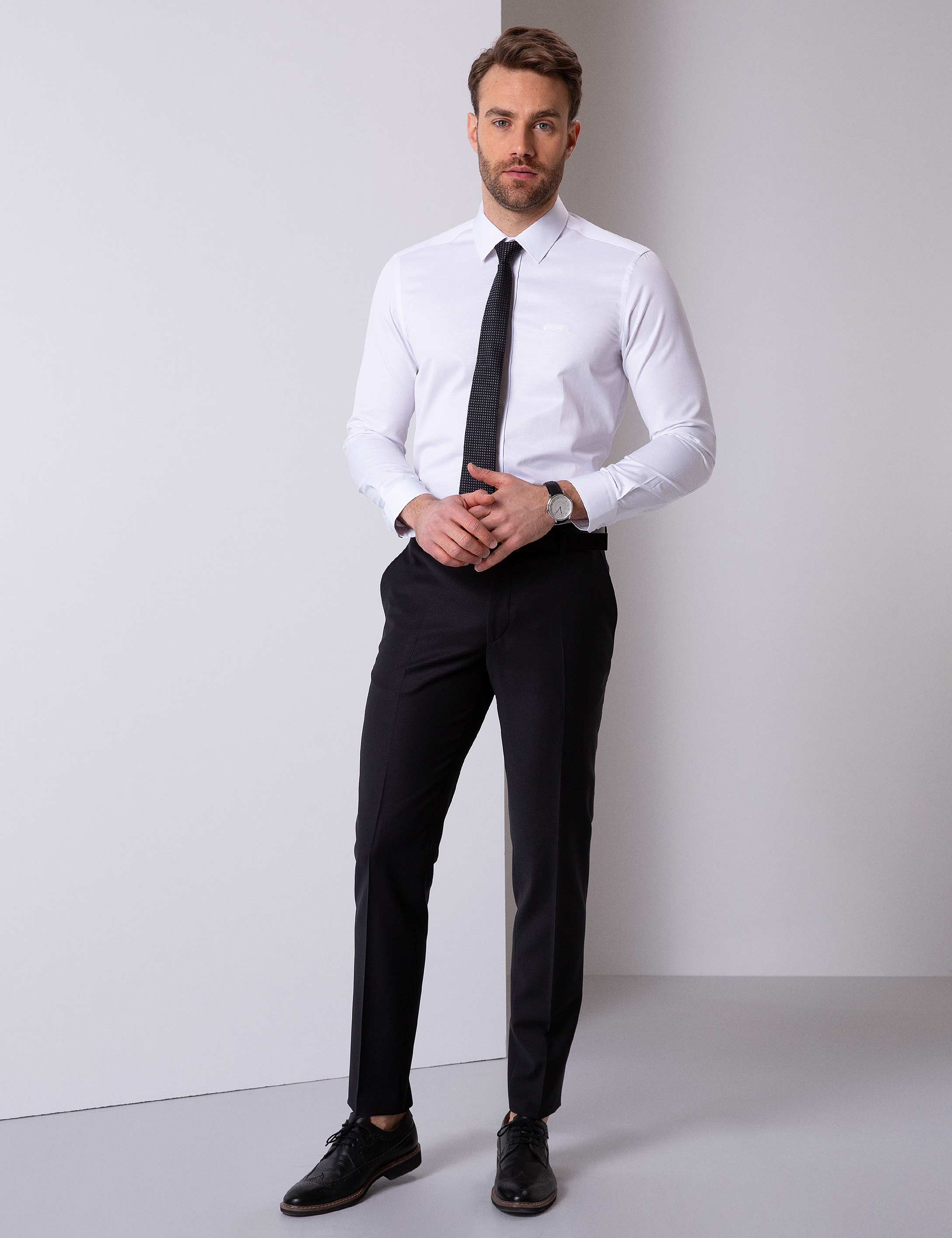 Beyaz Slim Fit Uzun Kollu Basic Gömlek - Image 2