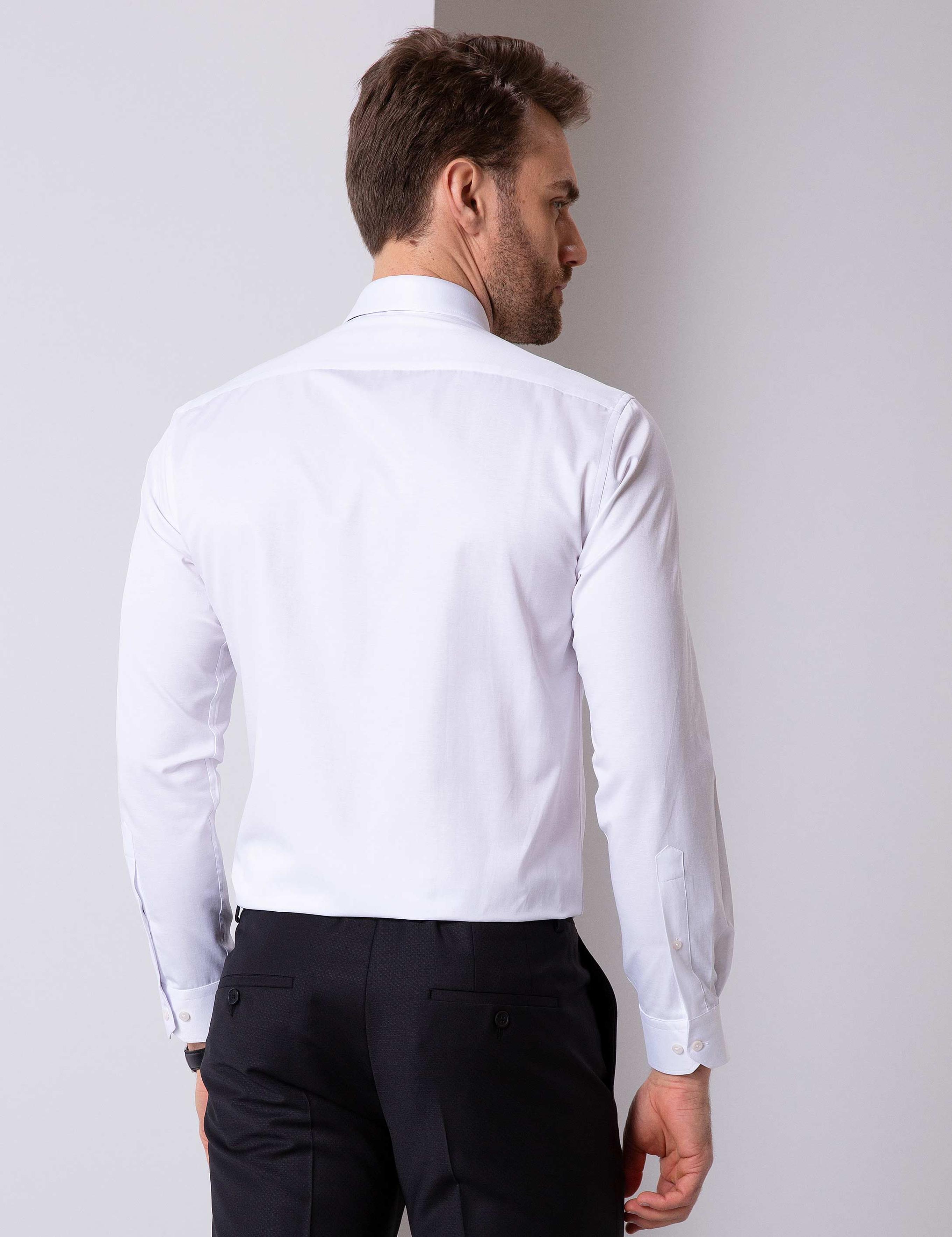 Beyaz Slim Fit Uzun Kollu Basic Gömlek