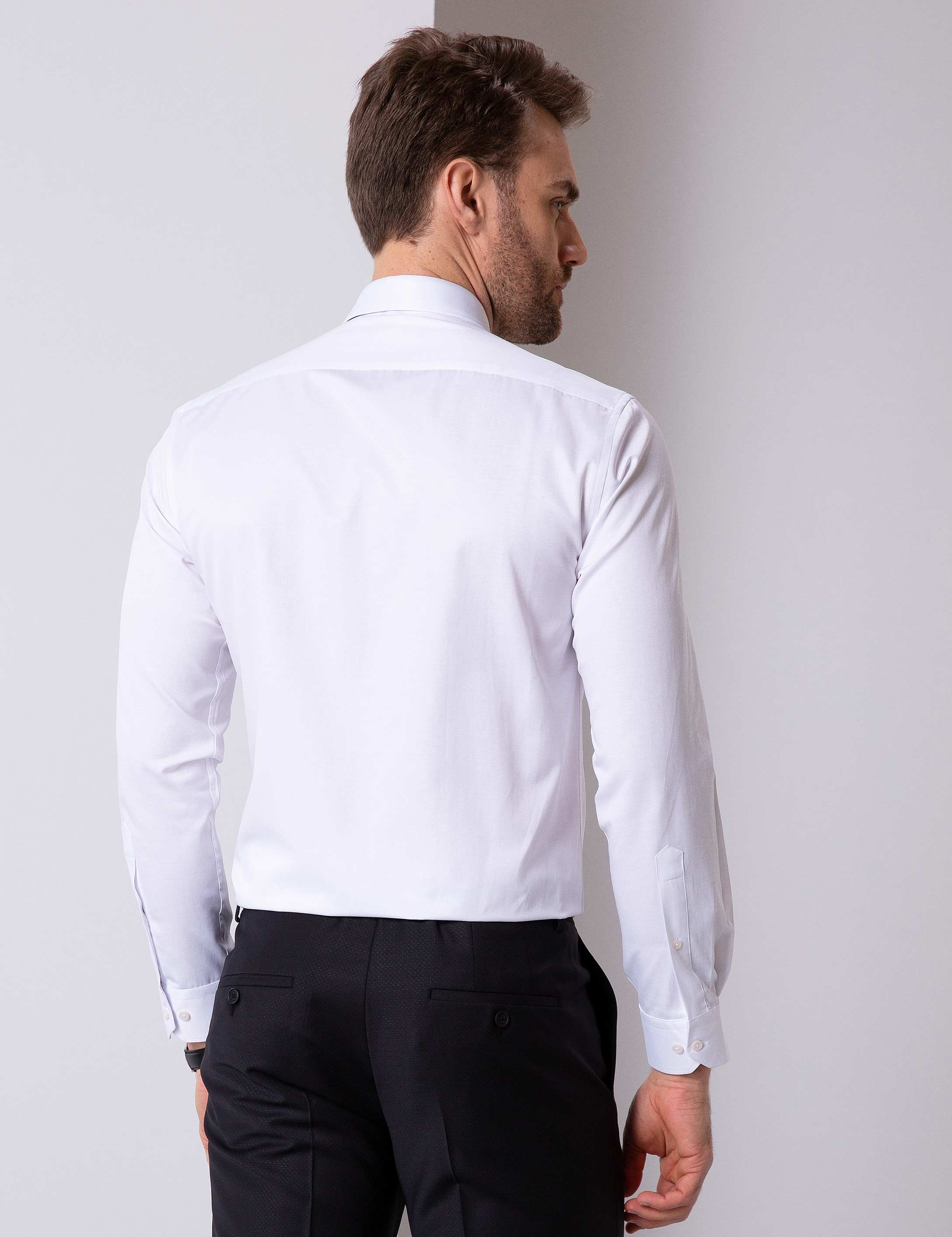 Beyaz Slim Fit Uzun Kollu Basic Gömlek - Image 4