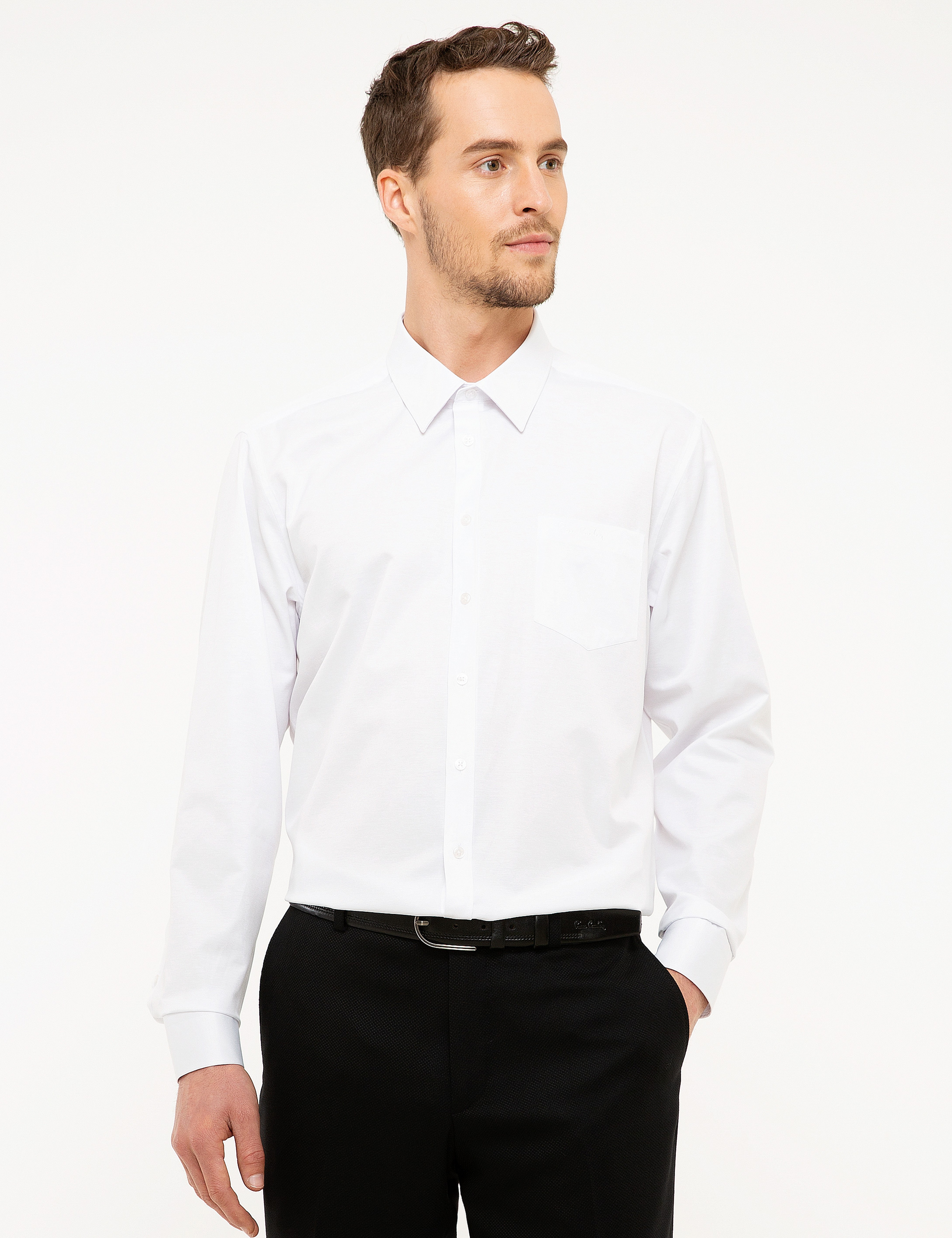 Beyaz Regular Fit Uzun Kollu Basic Gömlek - Image 2