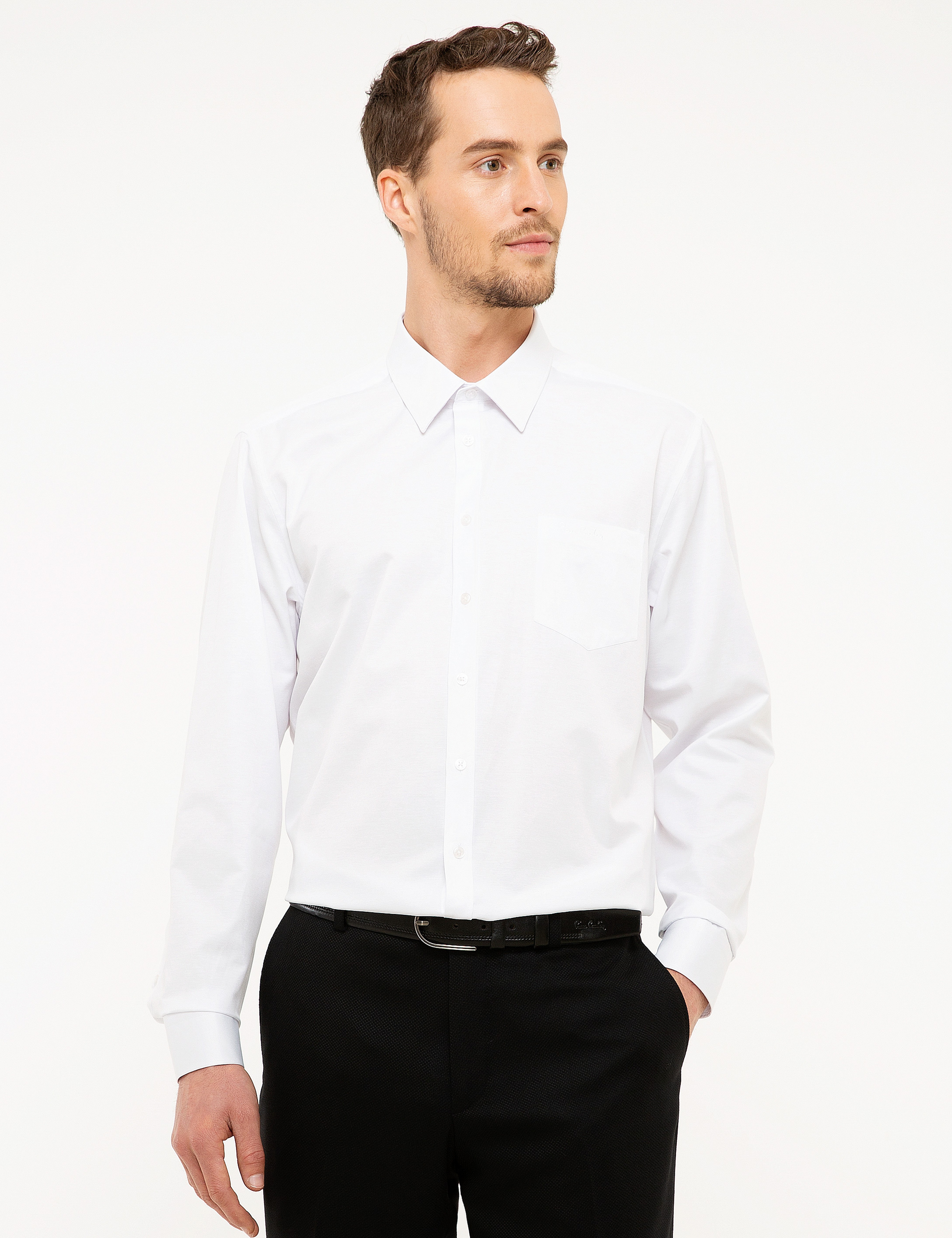 Beyaz Regular Fit Uzun Kollu Basic Gömlek