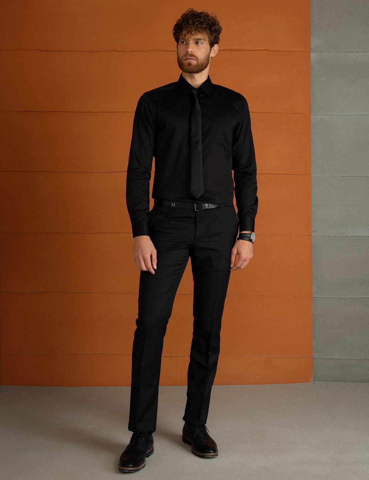 Siyah Slim Fit Basic Gömlek - 50197136014