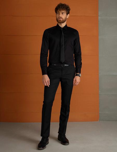 Siyah Slim Fit Basic Gömlek - 50197136014