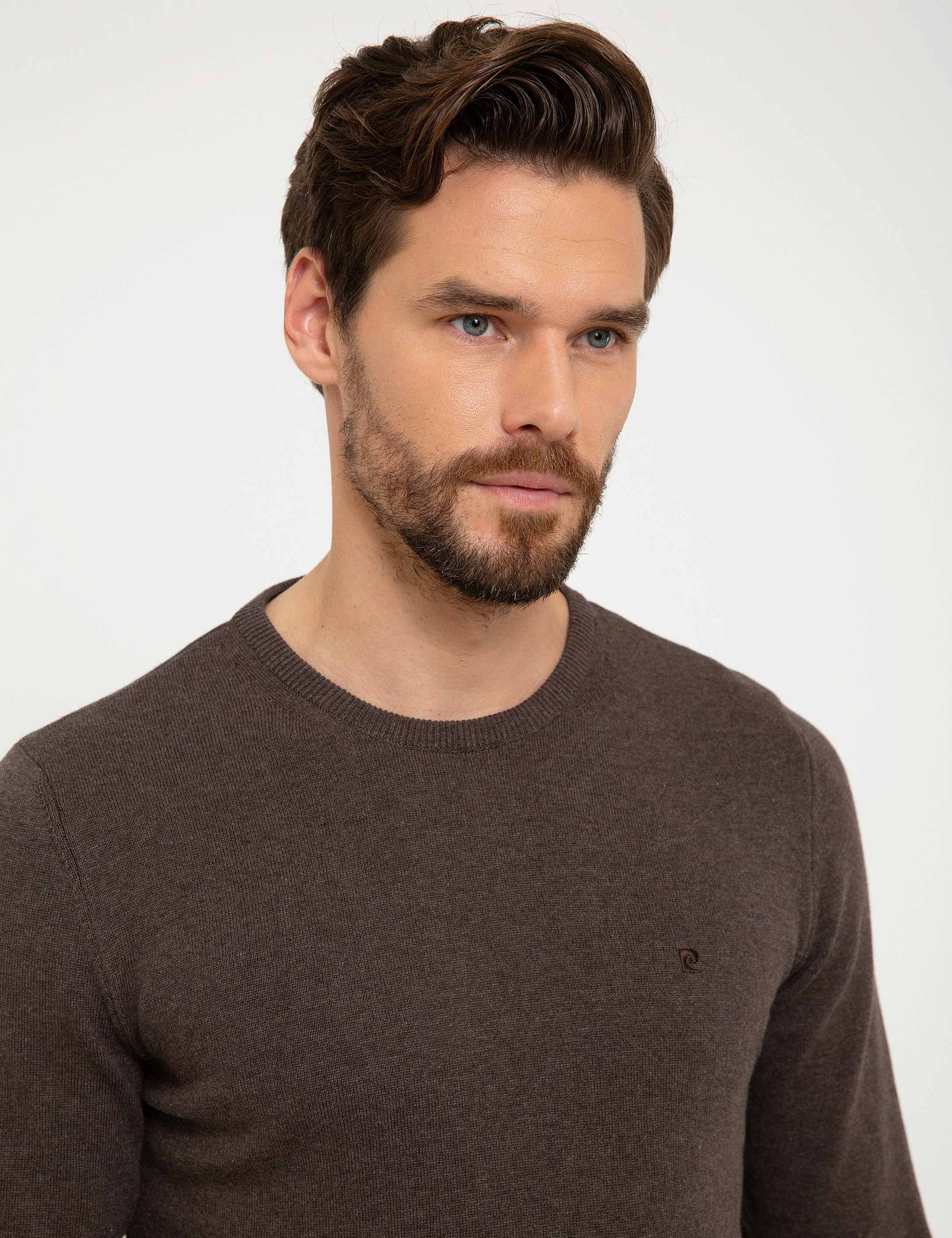 Açık Kahverengi Slim Fit Basic Kazak - Image 2