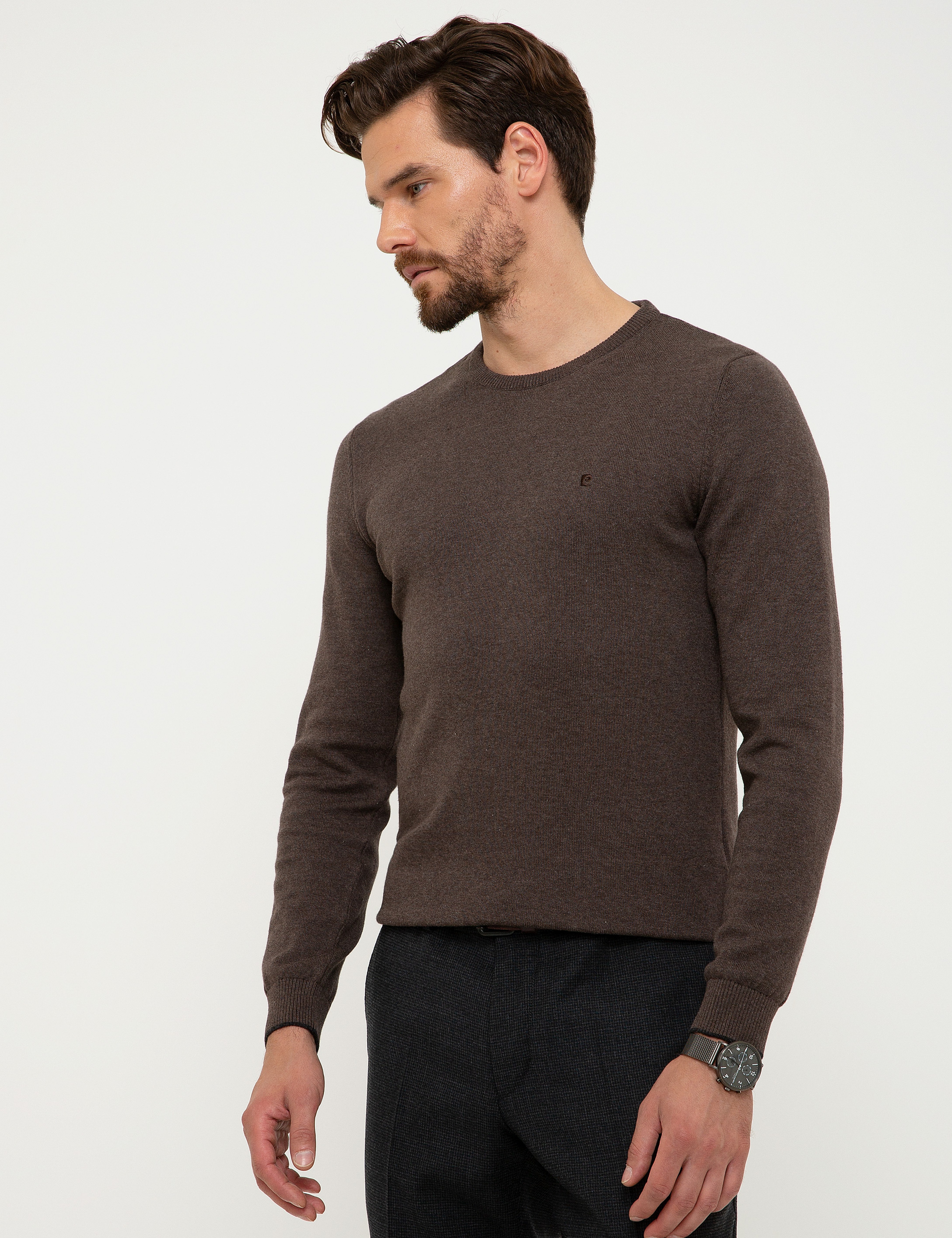 Açık Kahverengi Slim Fit Basic Kazak - Image 3