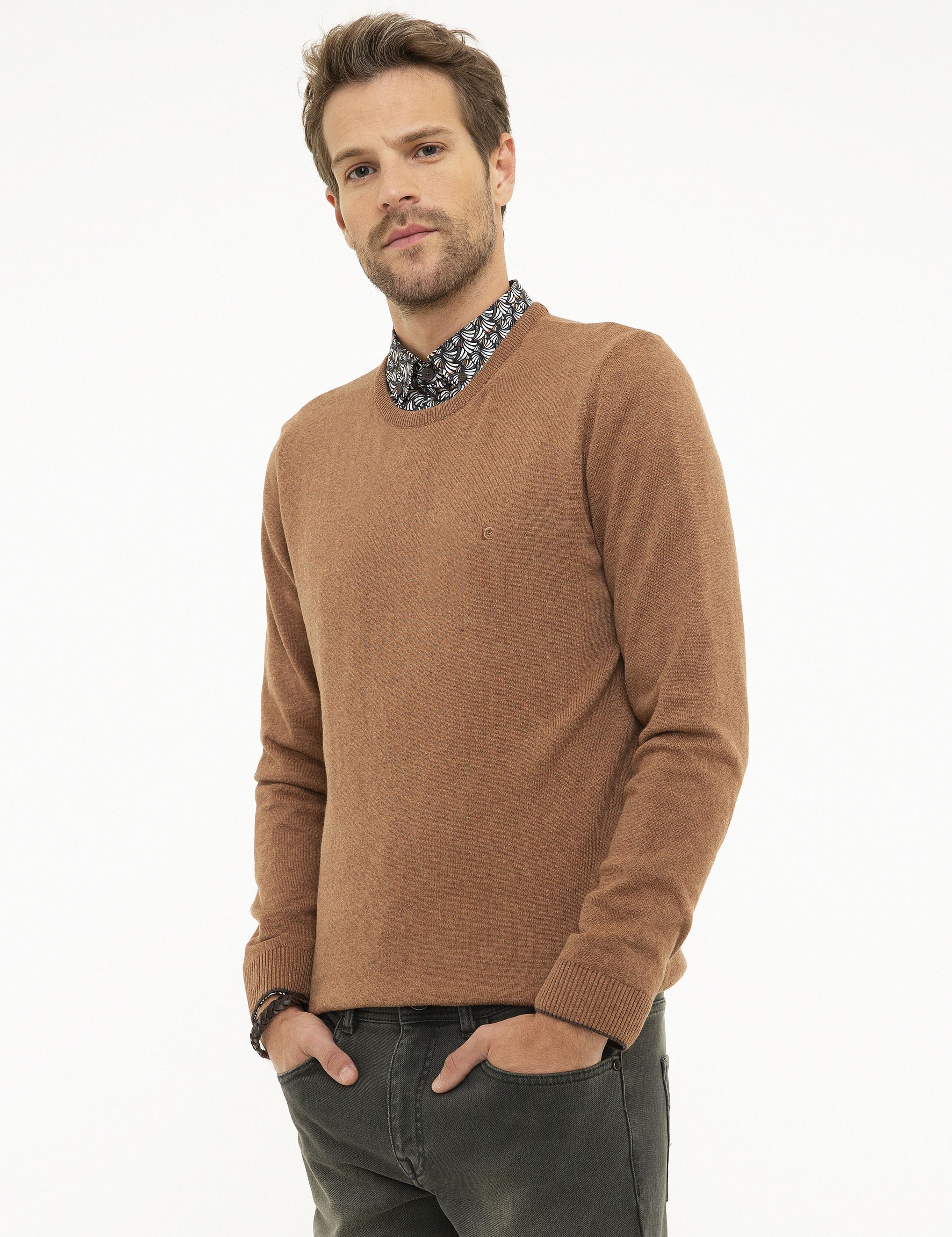 Taba Melanj Slim Fit Bisiklet Yaka Basic Triko Kazak