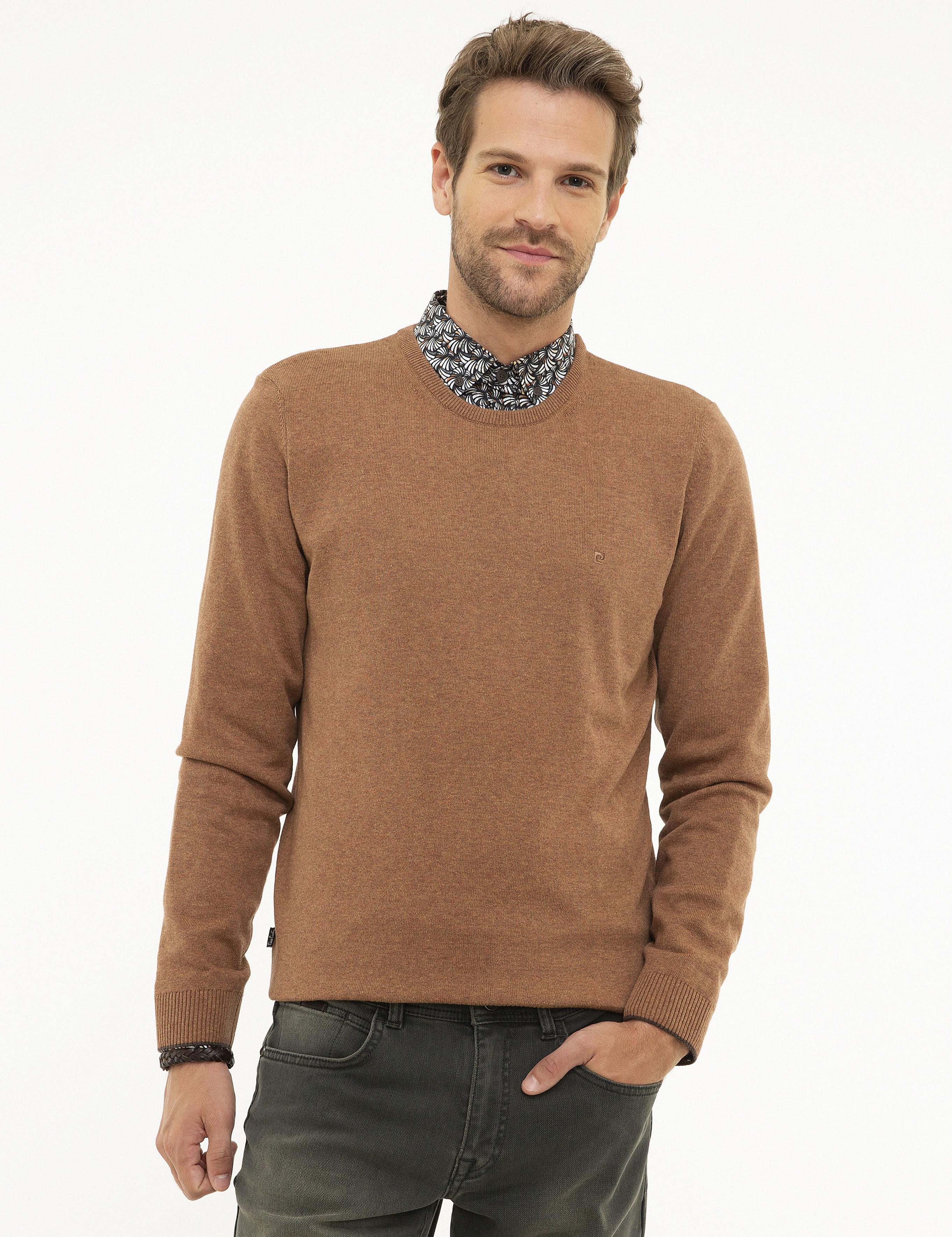 Taba Melanj Slim Fit Bisiklet Yaka Basic Triko Kazak