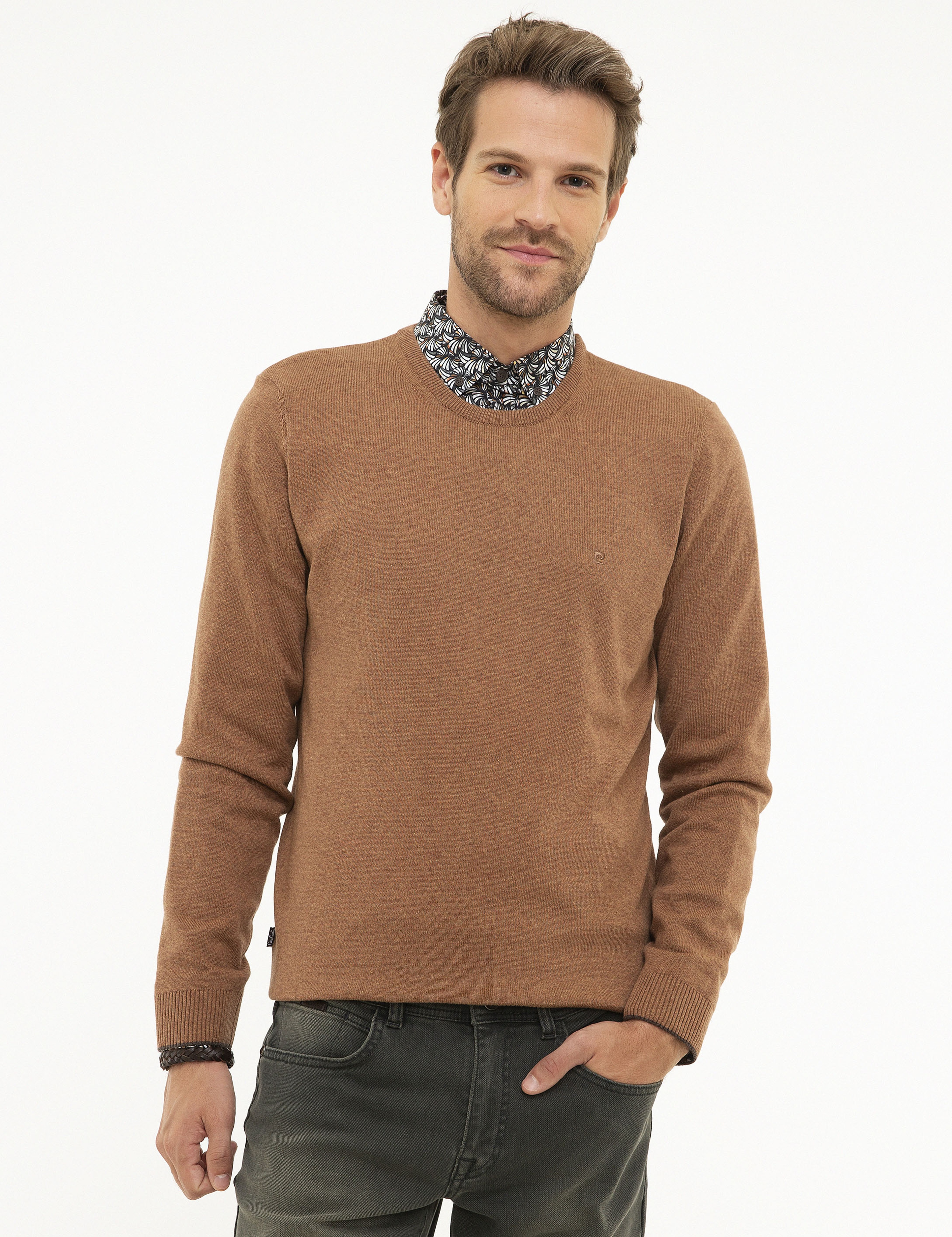 Taba Melanj Slim Fit Bisiklet Yaka Basic Triko Kazak - Image 1