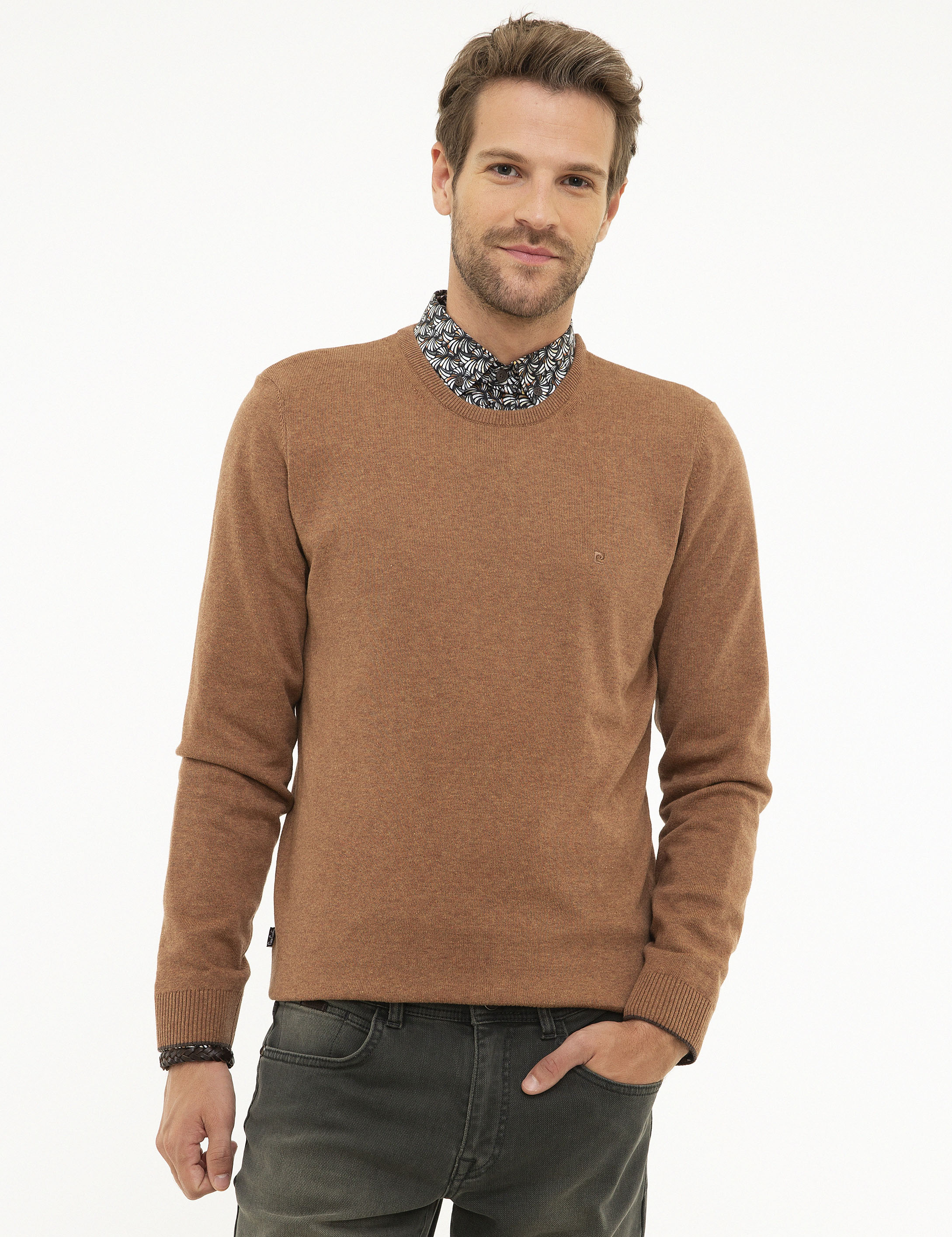 Taba Melanj Slim Fit Bisiklet Yaka Basic Triko Kazak
