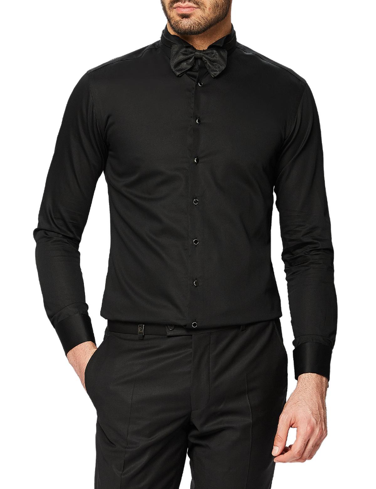 Siyah Slim Fit Smokin Gömlek