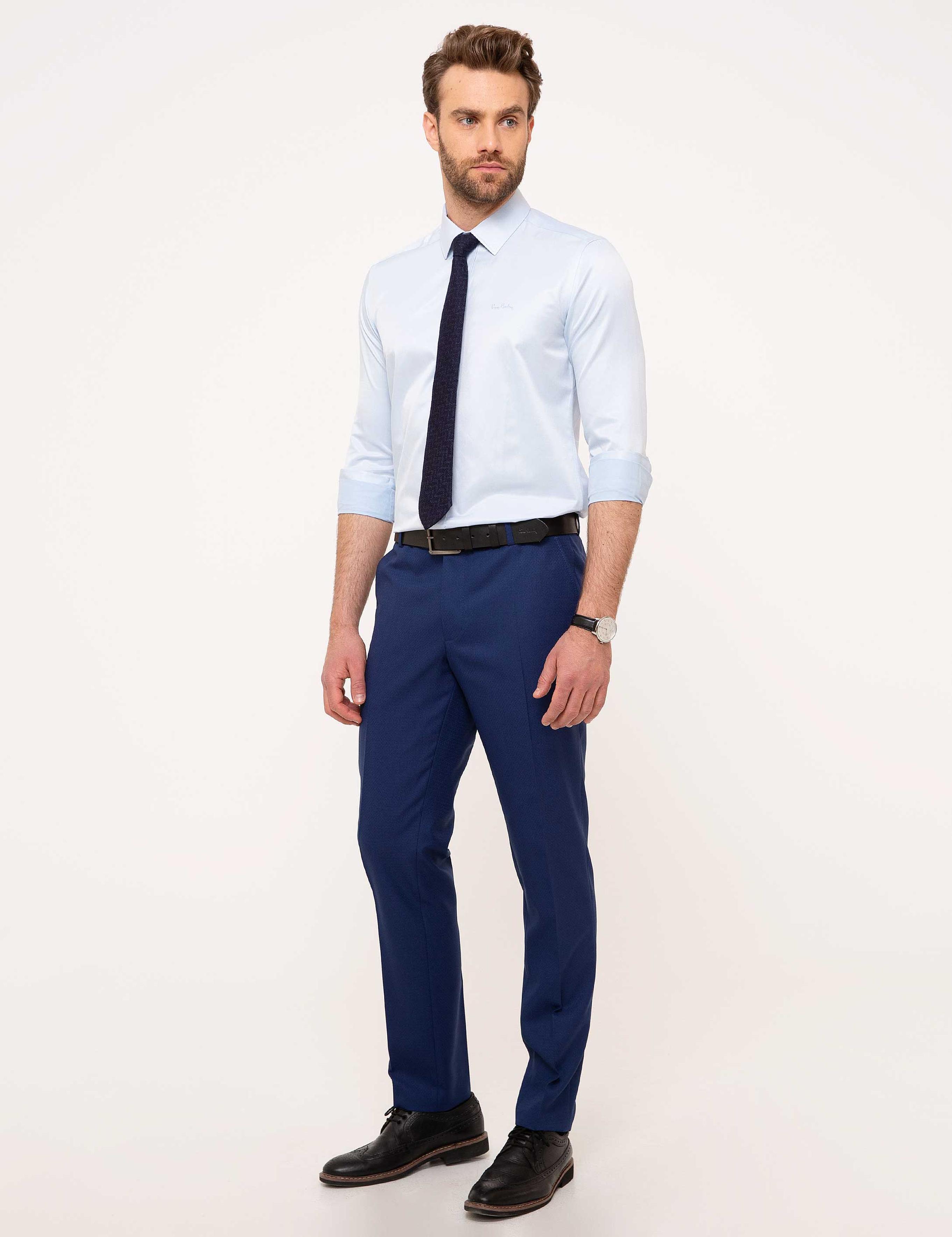 Açık Mavi Slim Fit Uzun Kollu Basic Gömlek