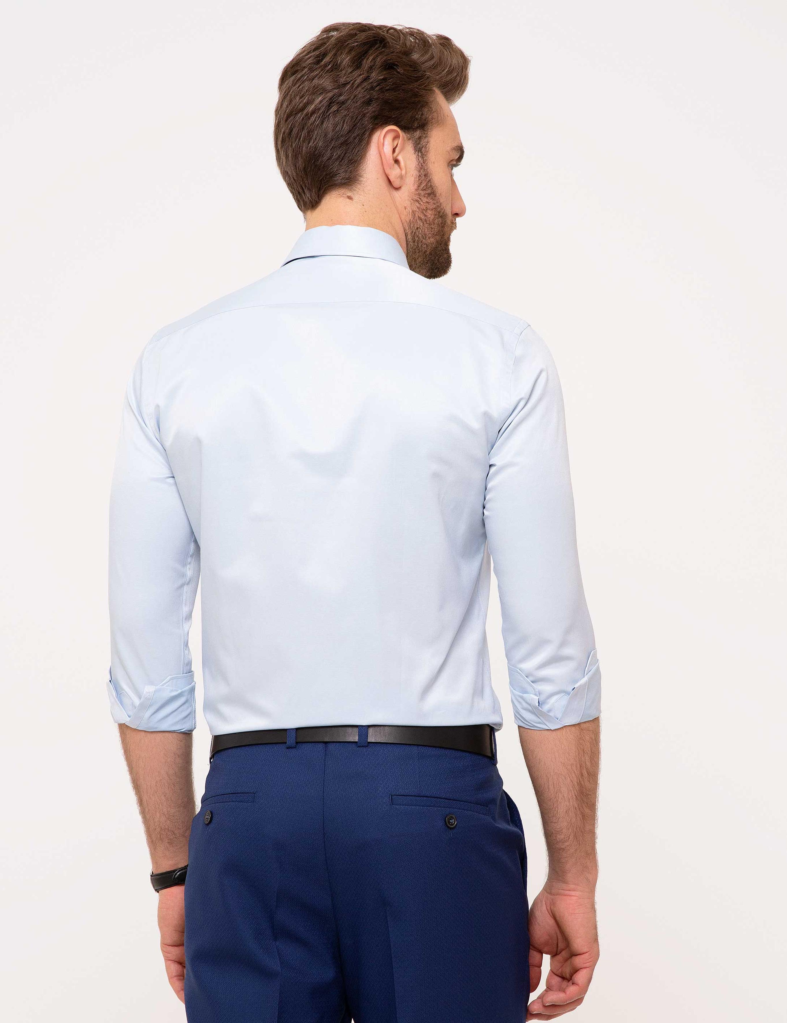 Açık Mavi Slim Fit Uzun Kollu Basic Gömlek