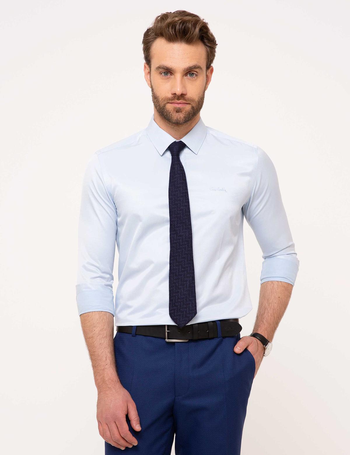Açık Mavi Slim Fit Uzun Kollu Basic Gömlek