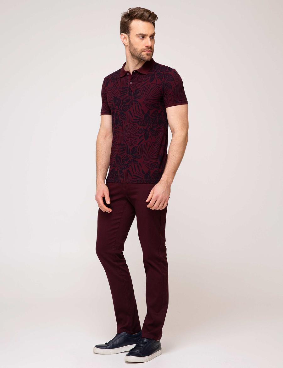 Bordo Slim Fit Kanvas Pantolon