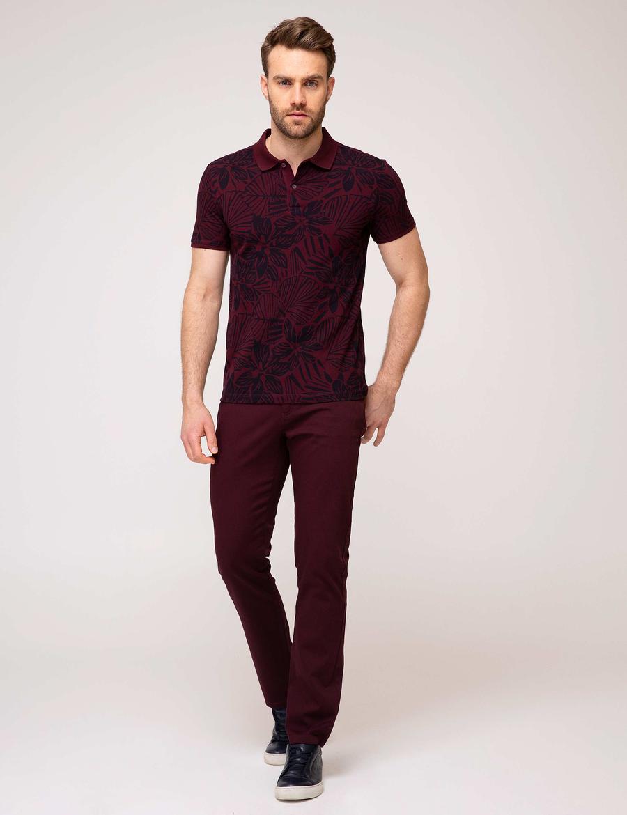 Bordo Slim Fit Kanvas Pantolon