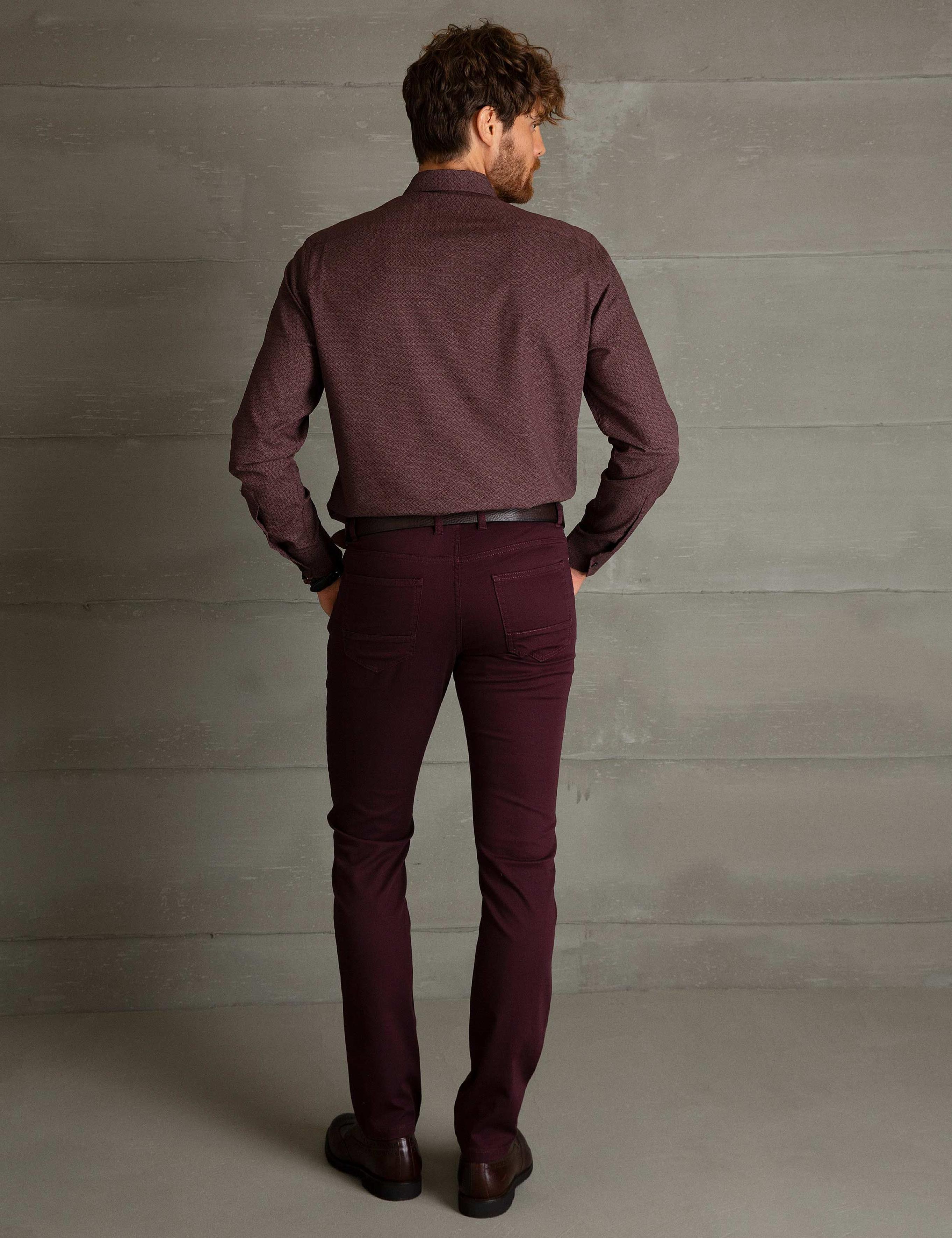 Bordo Slim Fit Kanvas Pantolon