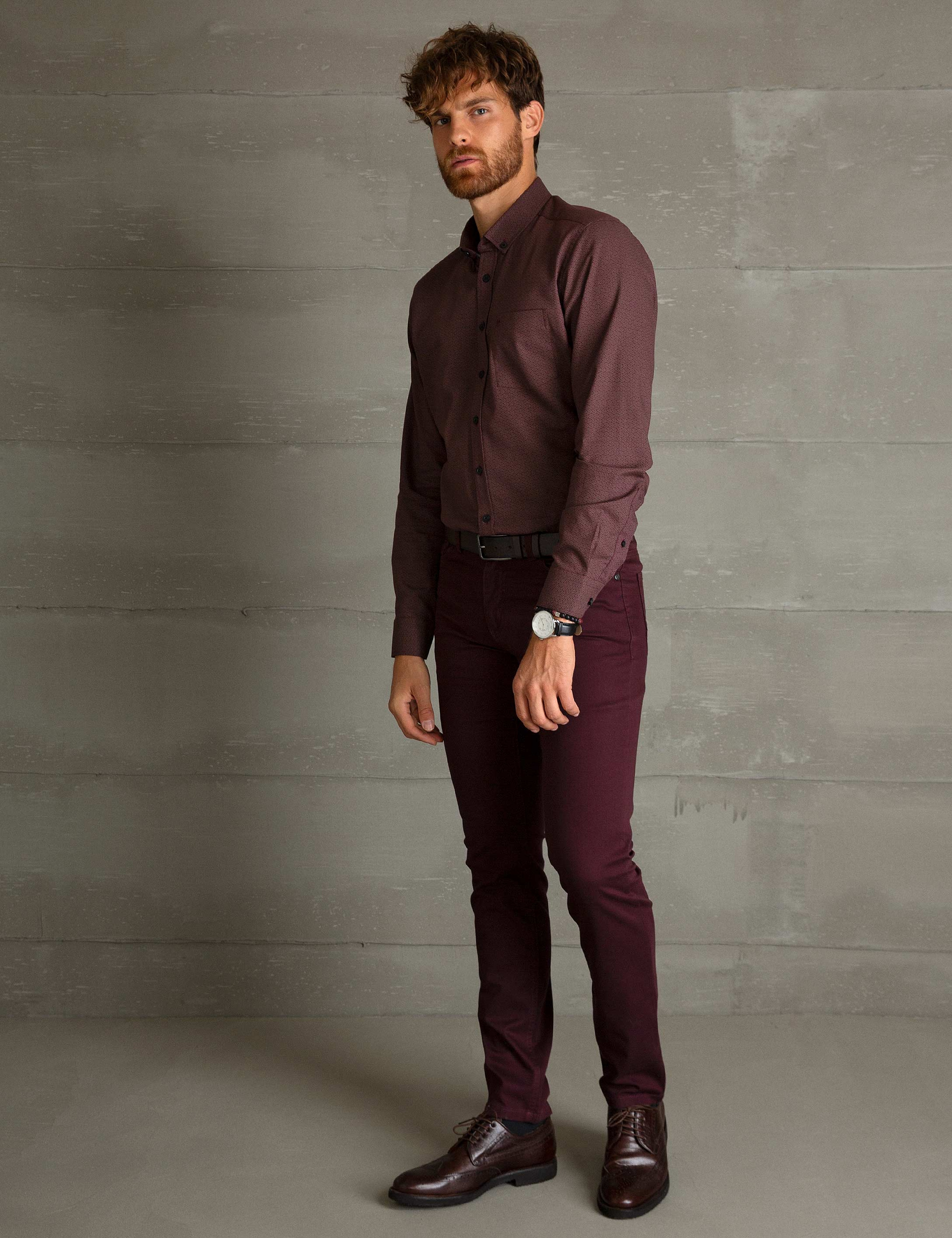 Bordo Slim Fit Kanvas Pantolon