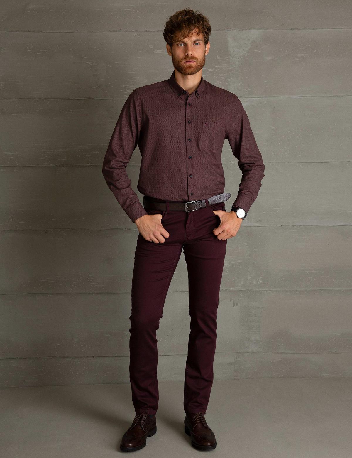 Bordo Slim Fit Kanvas Pantolon