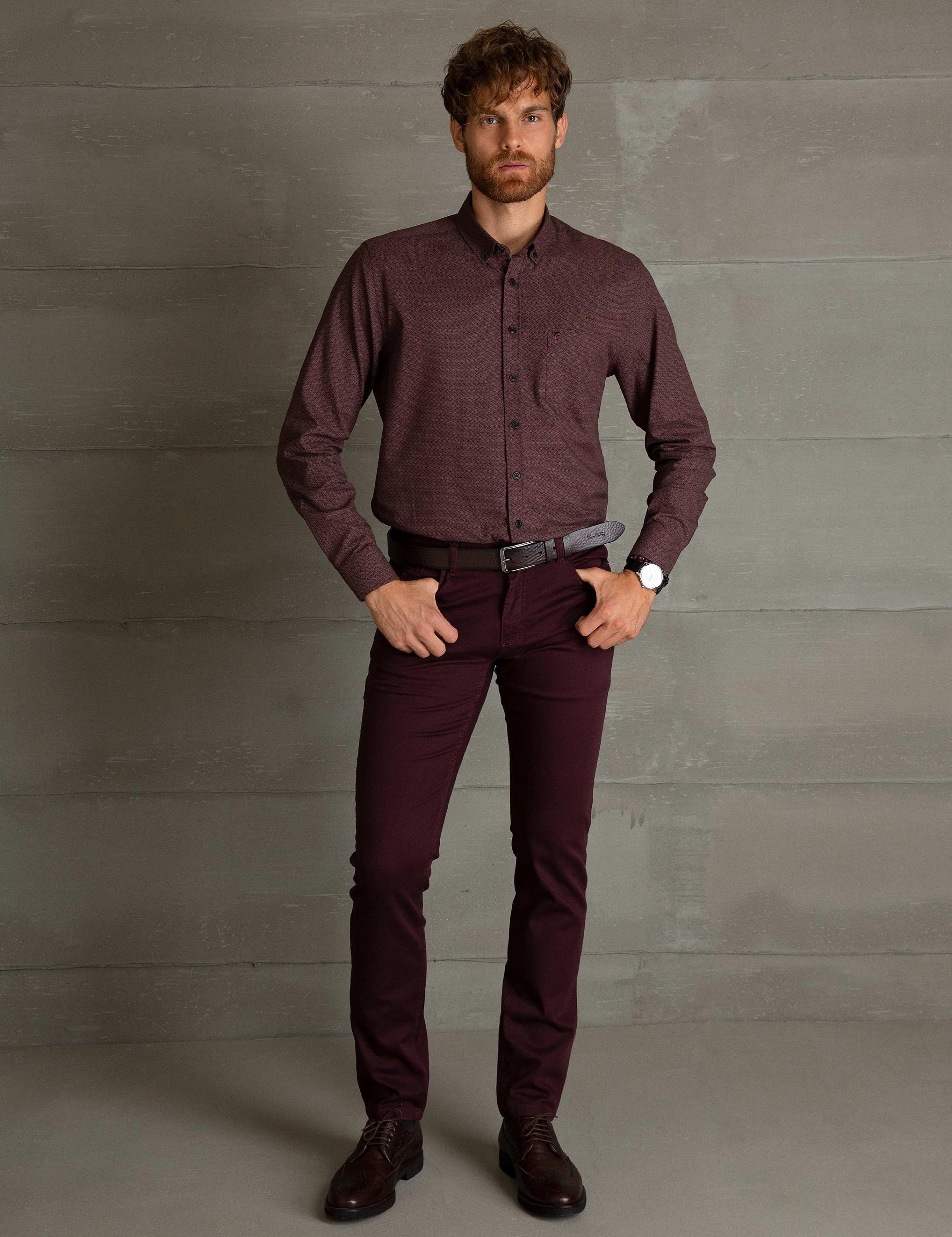 Bordo Slim Fit Kanvas Pantolon