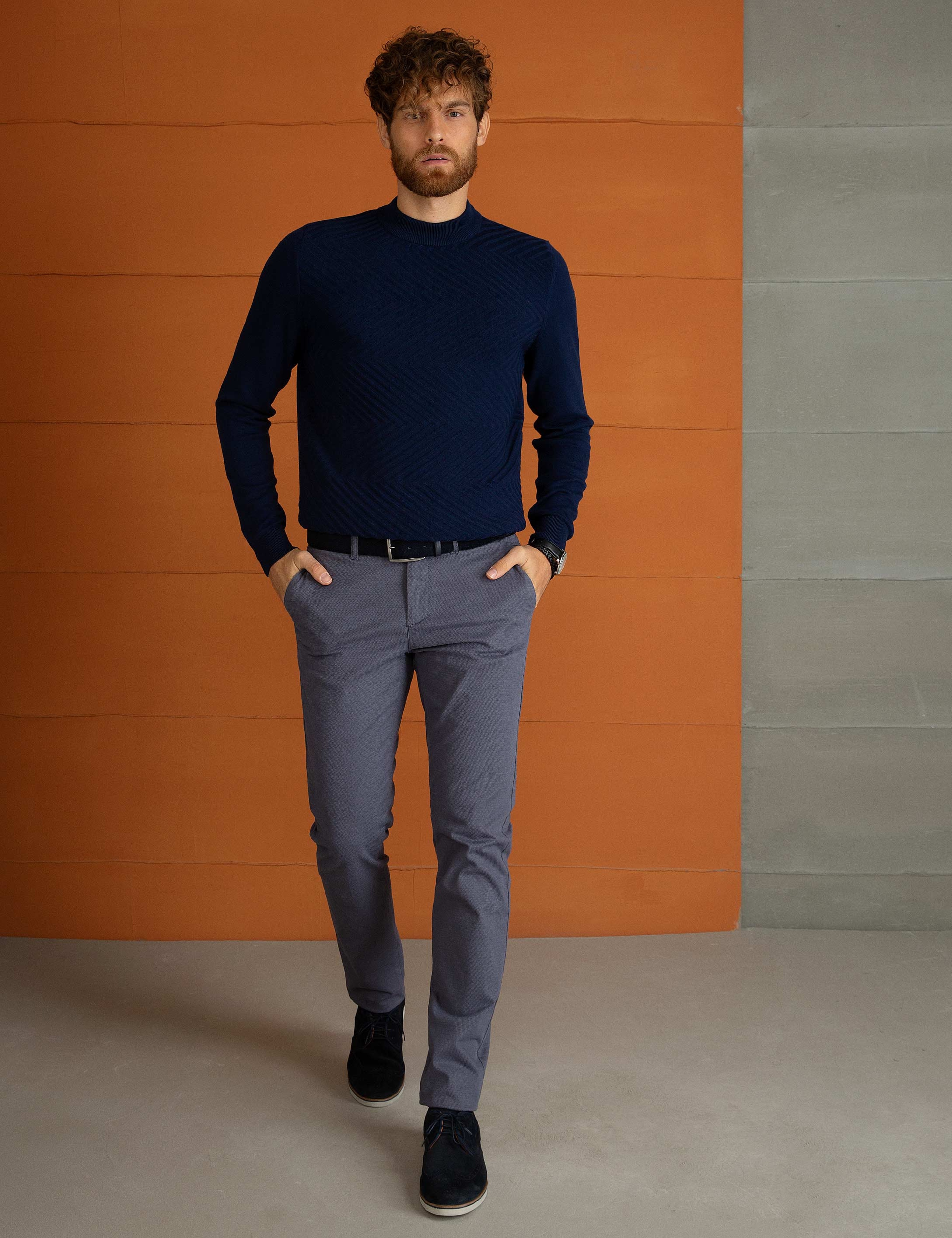 Antrasit Slim Fit Chino Pantolon - Image 1