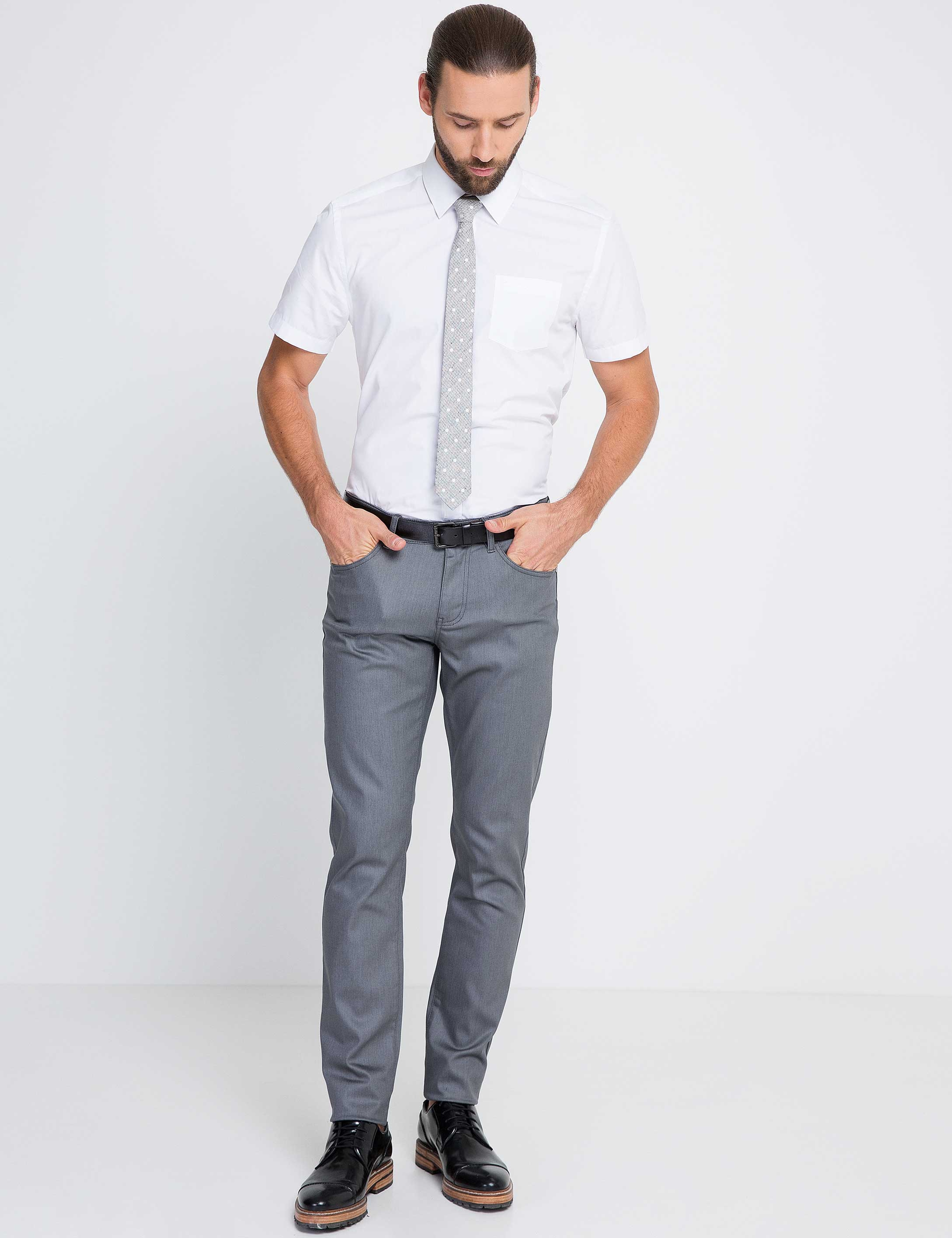 Beyaz Regular Fit Kısa Kollu Gömlek