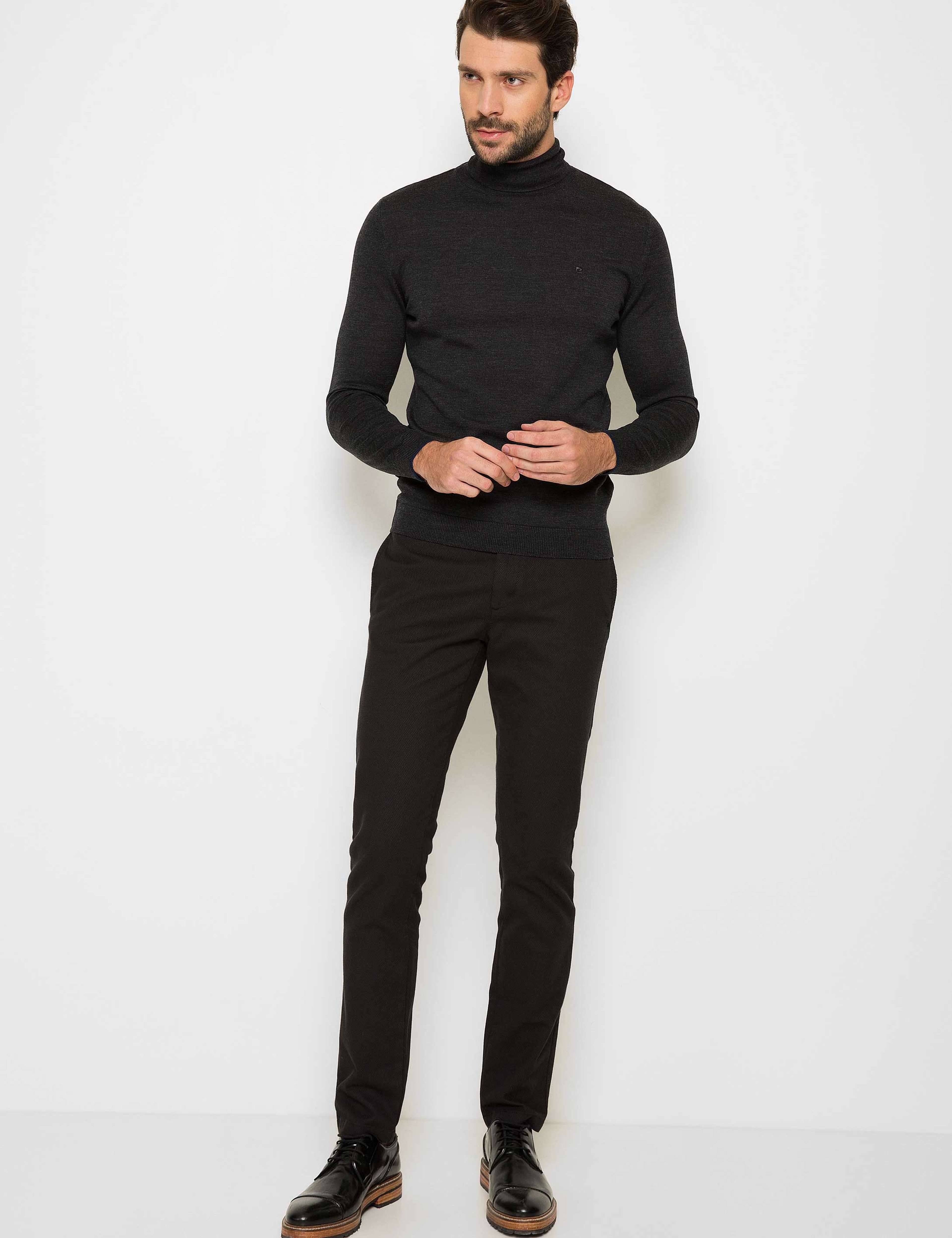 Antrasit Gri Melanj Slim Fit Basic Triko Kazak - Image 2