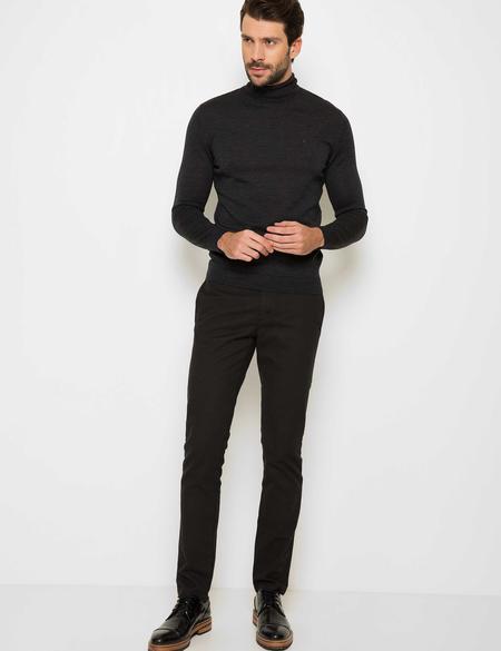 Antrasit Gri Melanj Slim Fit Basic Triko Kazak - 50179042023