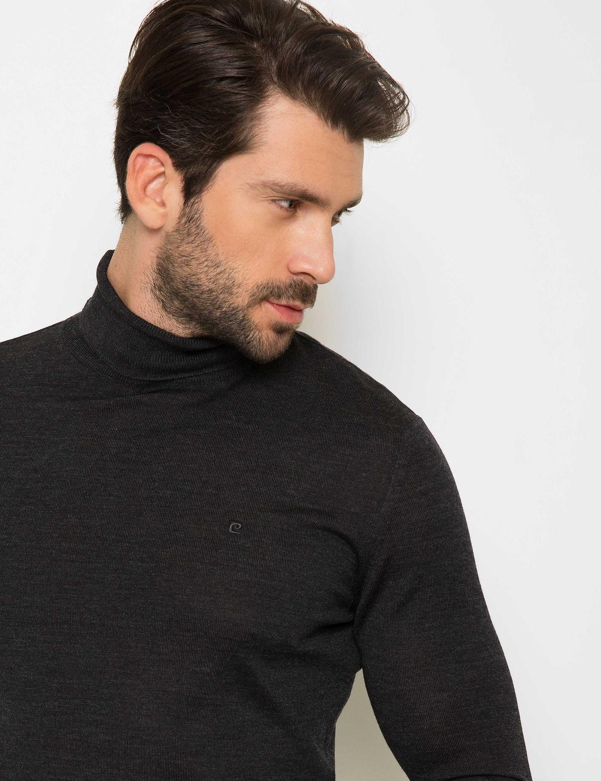 Antrasit Gri Melanj Slim Fit Basic Triko Kazak