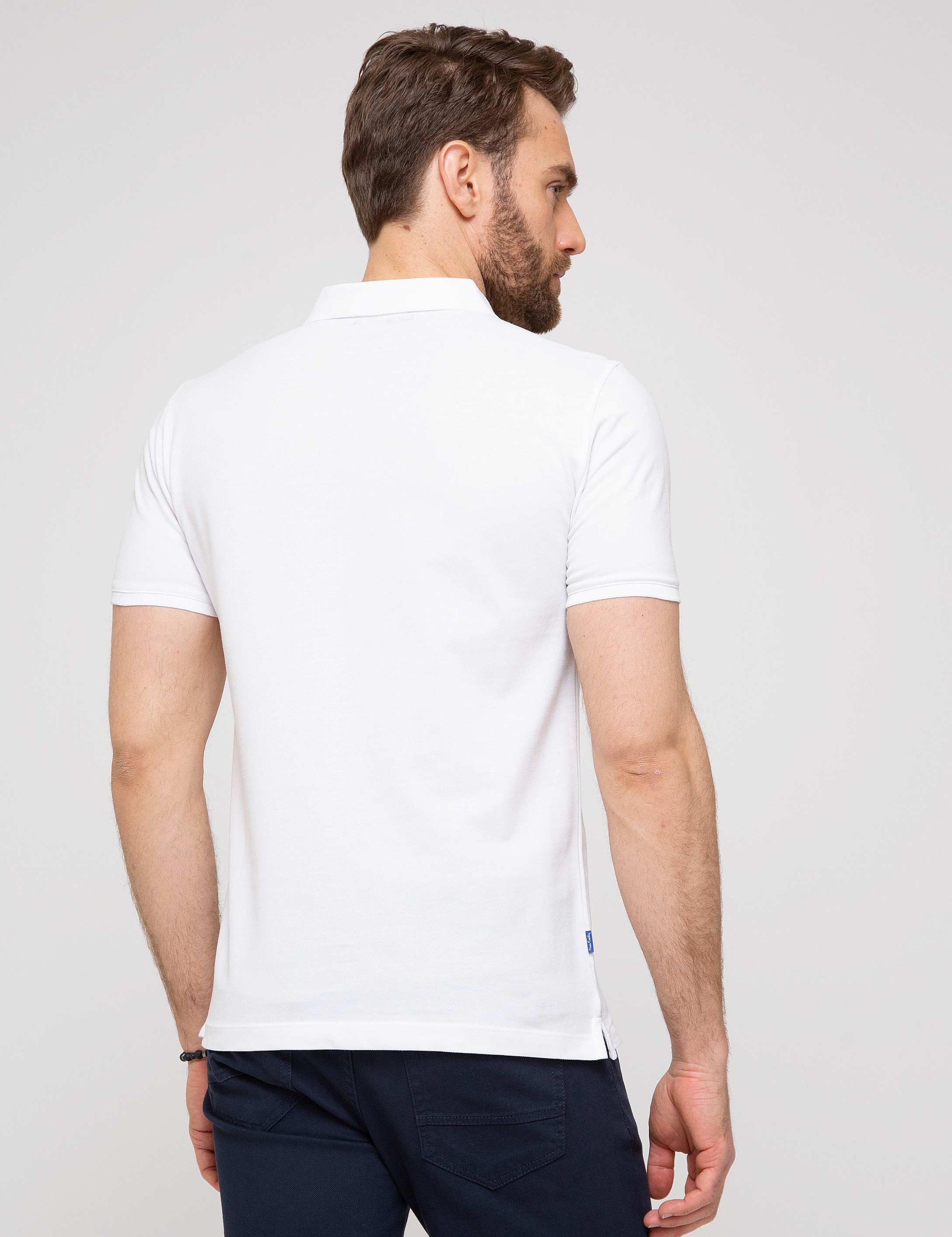 Beyaz Slim Fit Basic Polo Yaka T-Shirt