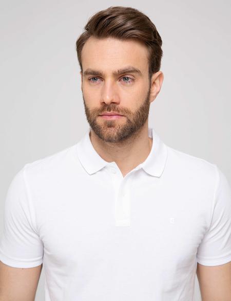 Beyaz Slim Fit Basic Polo Yaka T-Shirt - 50186365073