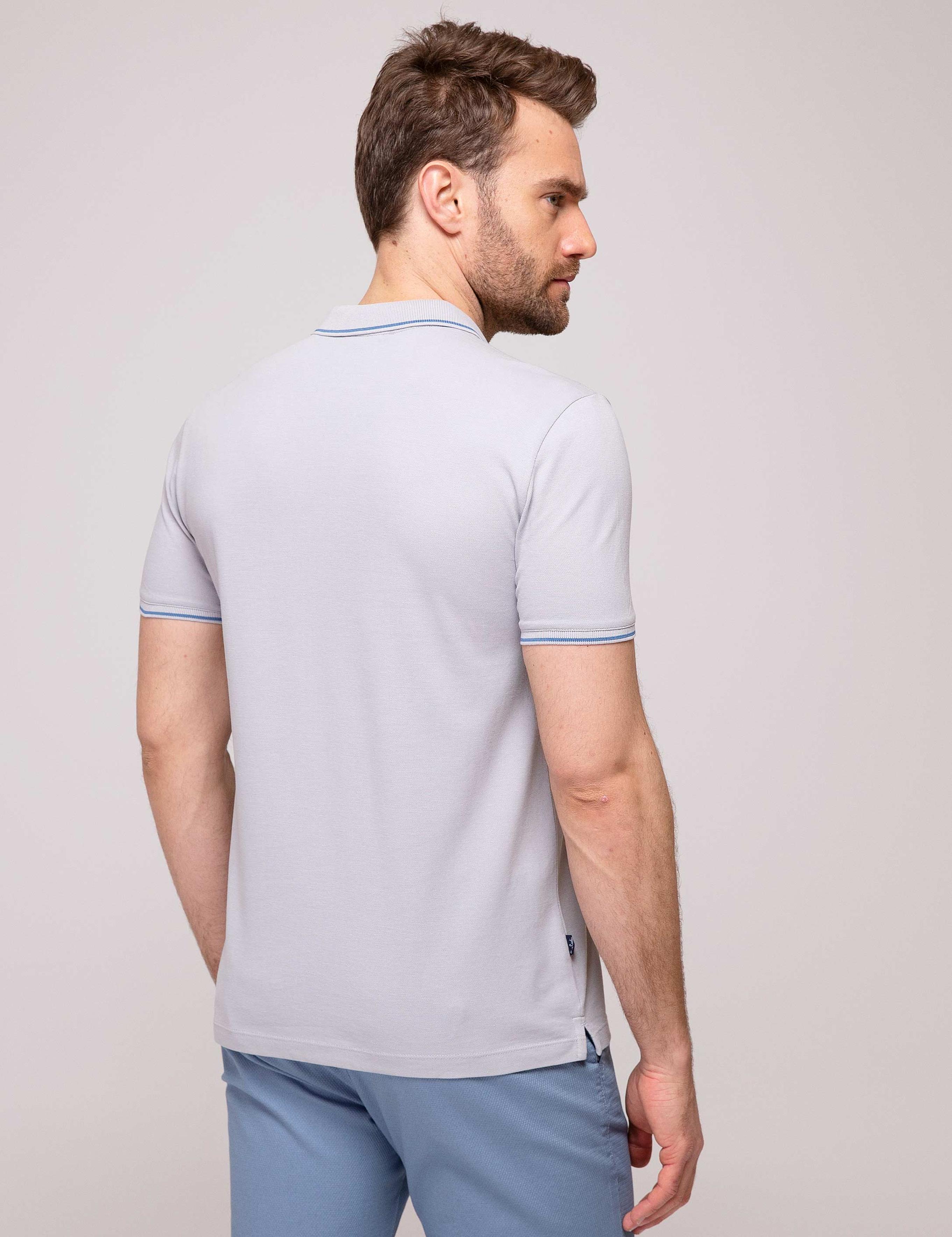 Açık Gri Slim Fit Polo Yaka T-Shirt