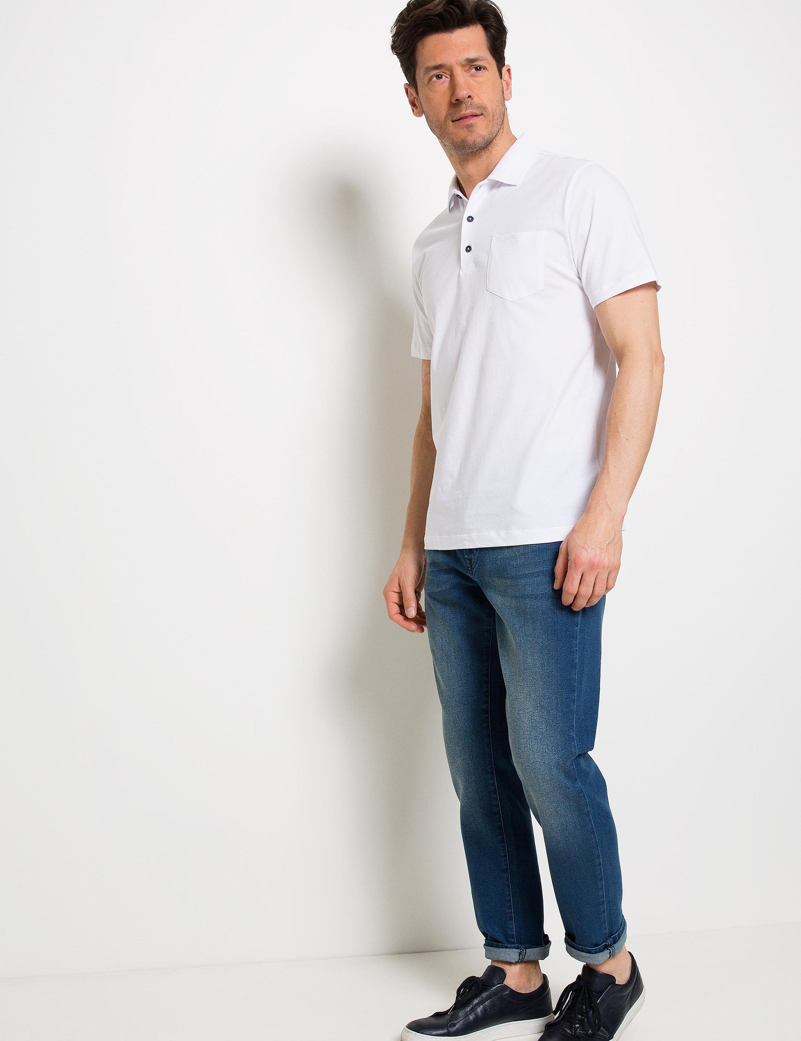 Beyaz Regular Fit Polo Yaka Basic T-Shirt