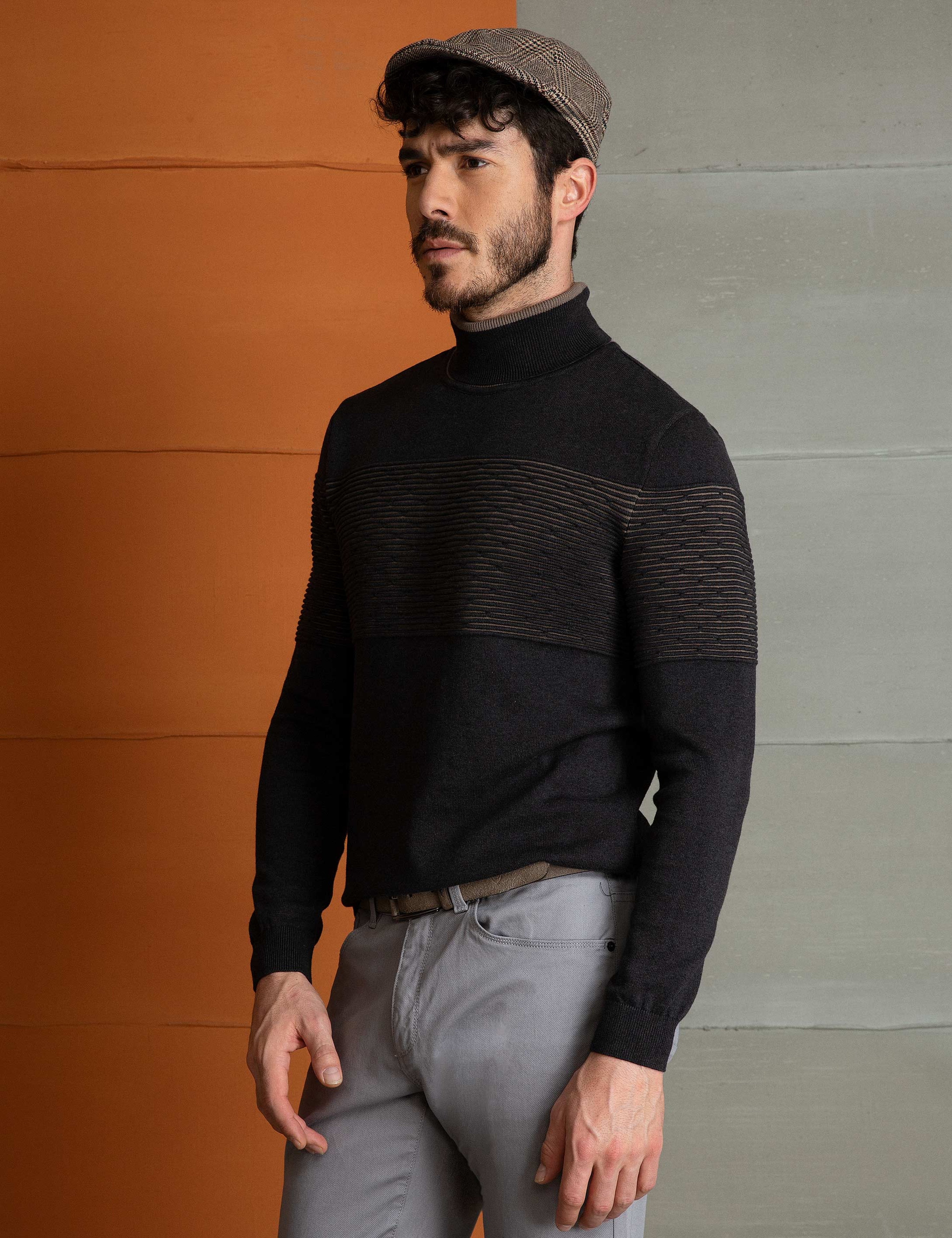 Antrasit Melanj Slim Fit Triko Kazak - Image 3