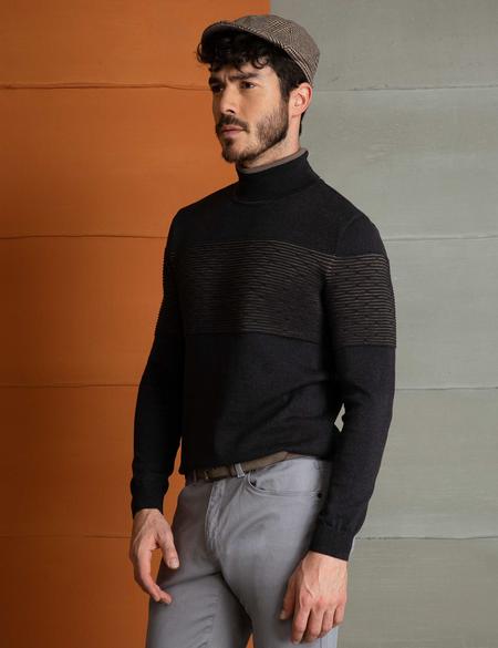 Antrasit Melanj Slim Fit Triko Kazak - 50193384055