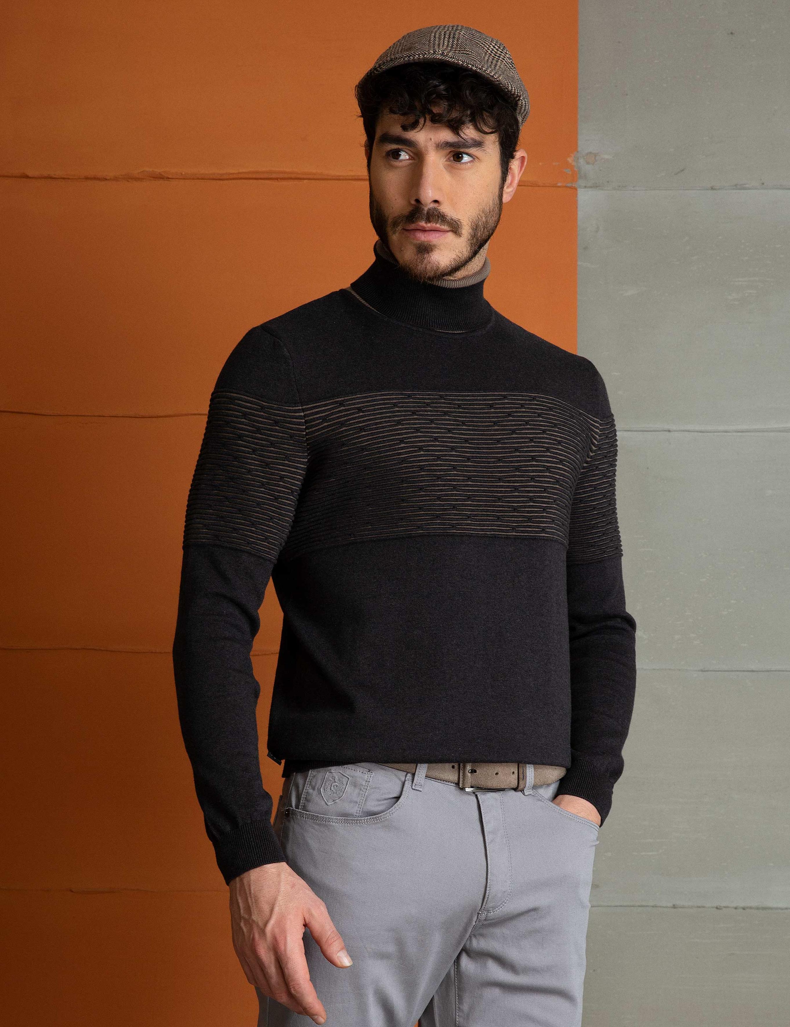 Antrasit Melanj Slim Fit Triko Kazak