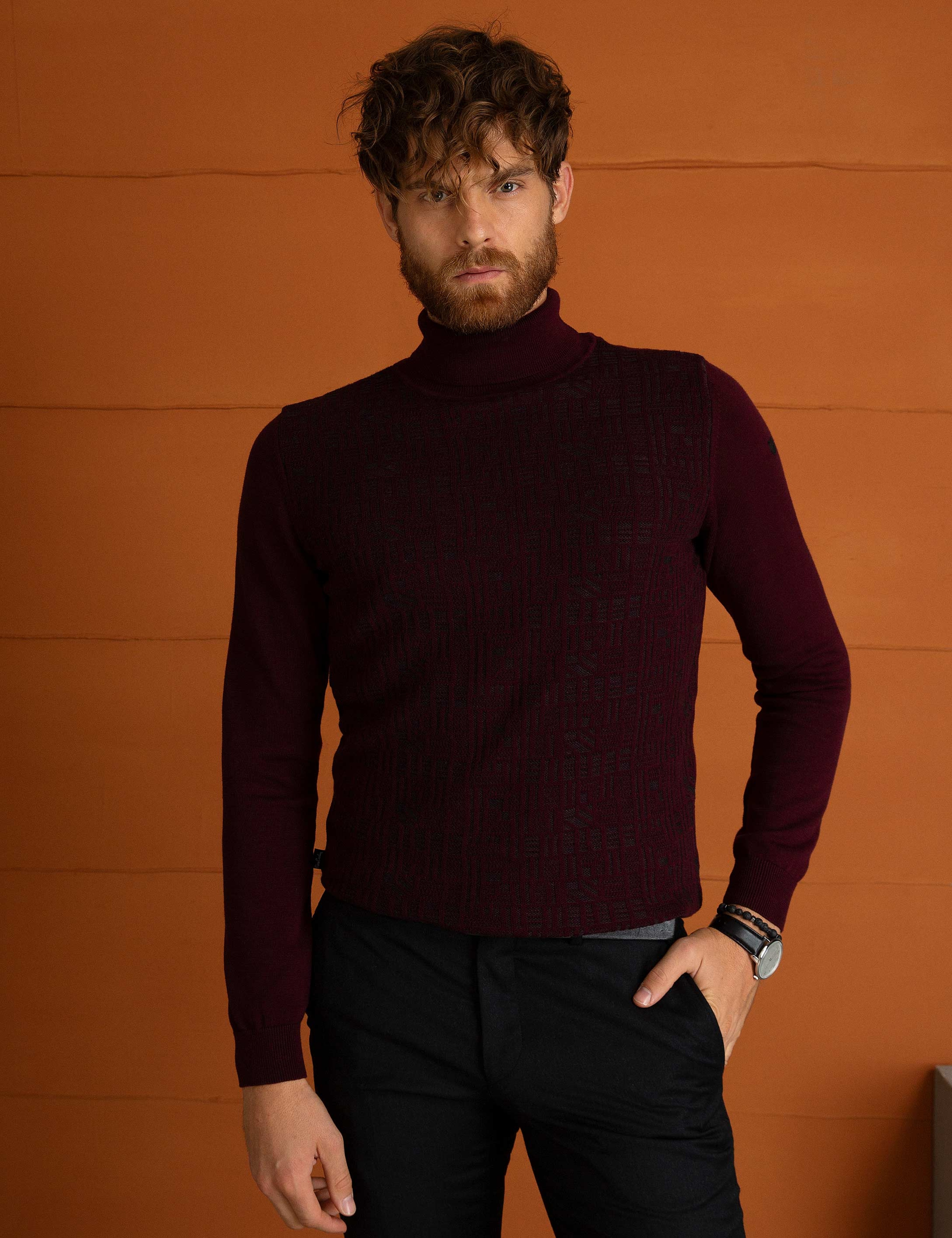Bordo Slim Fit Triko Kazak