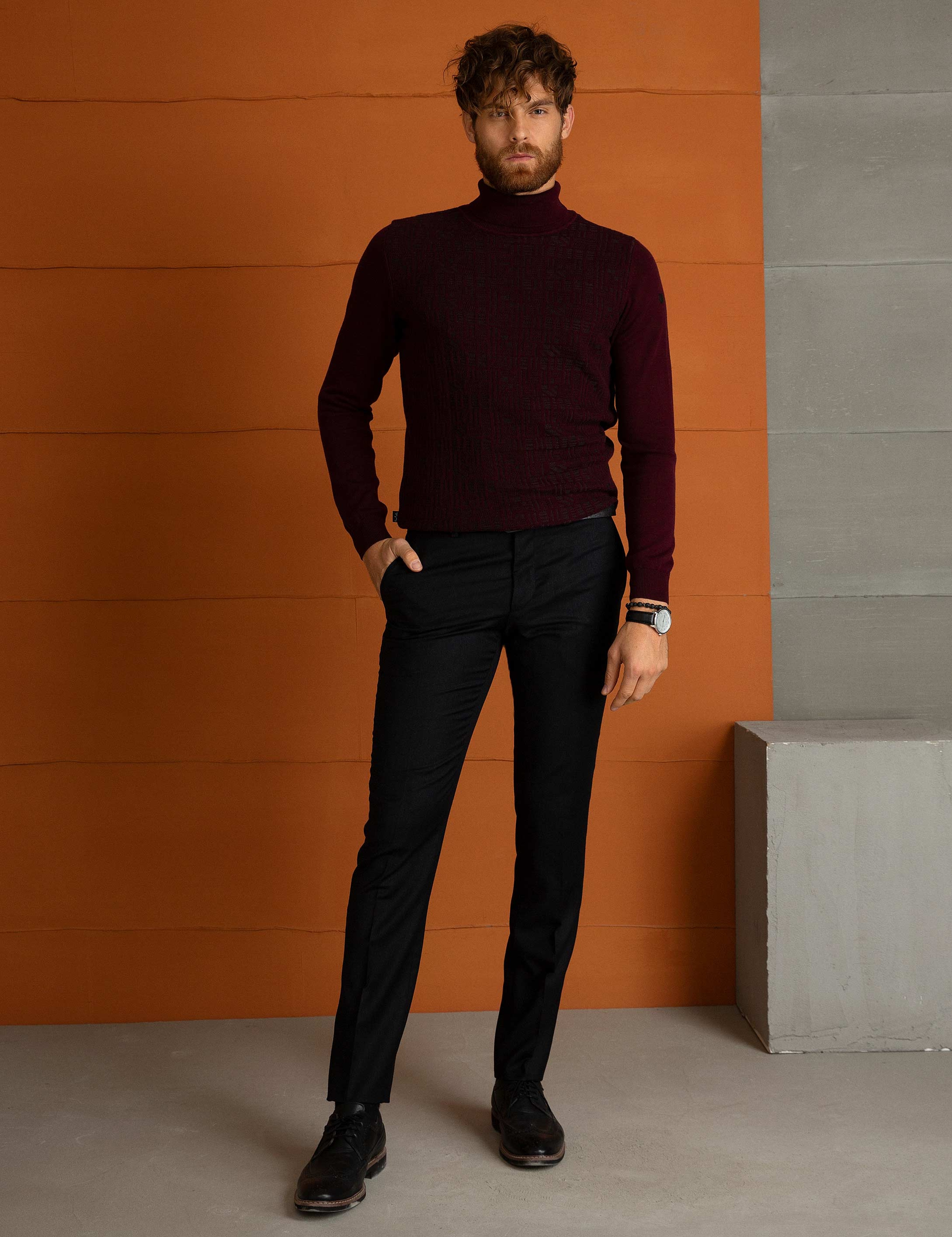 Bordo Slim Fit Triko Kazak - Image 1