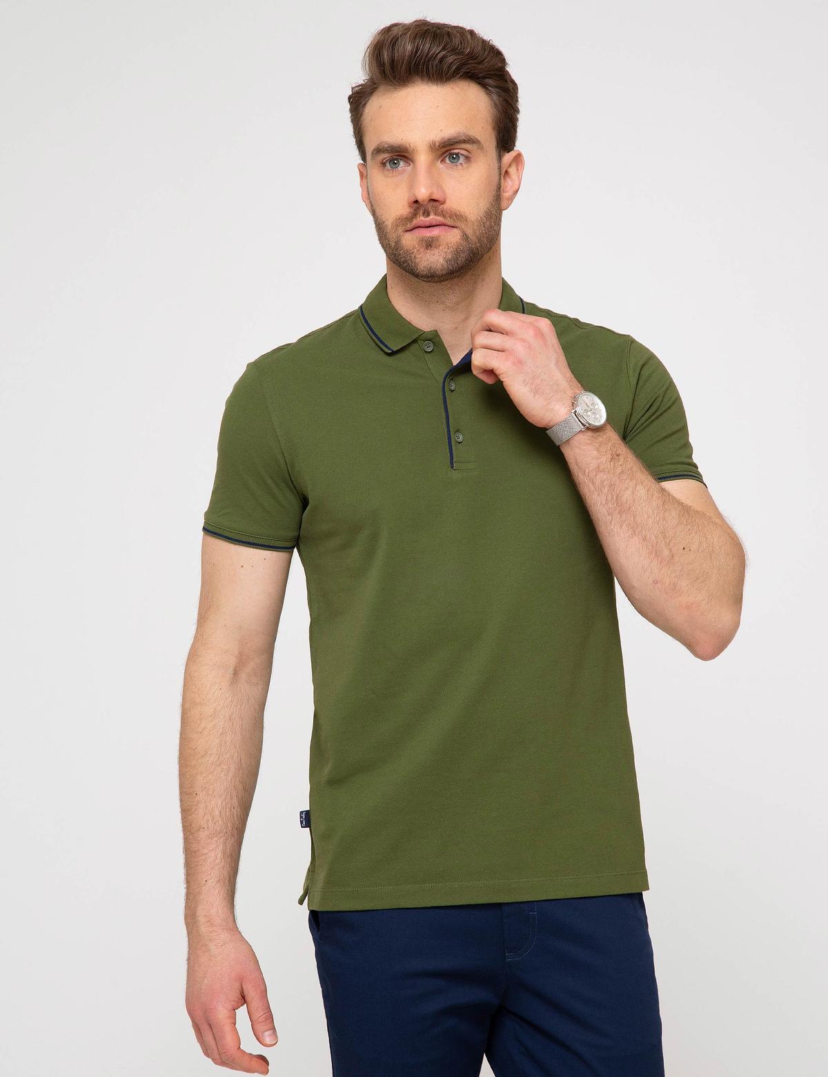 Yeşil Slim Fit Polo Yaka Basic T-shirt - 50197145001