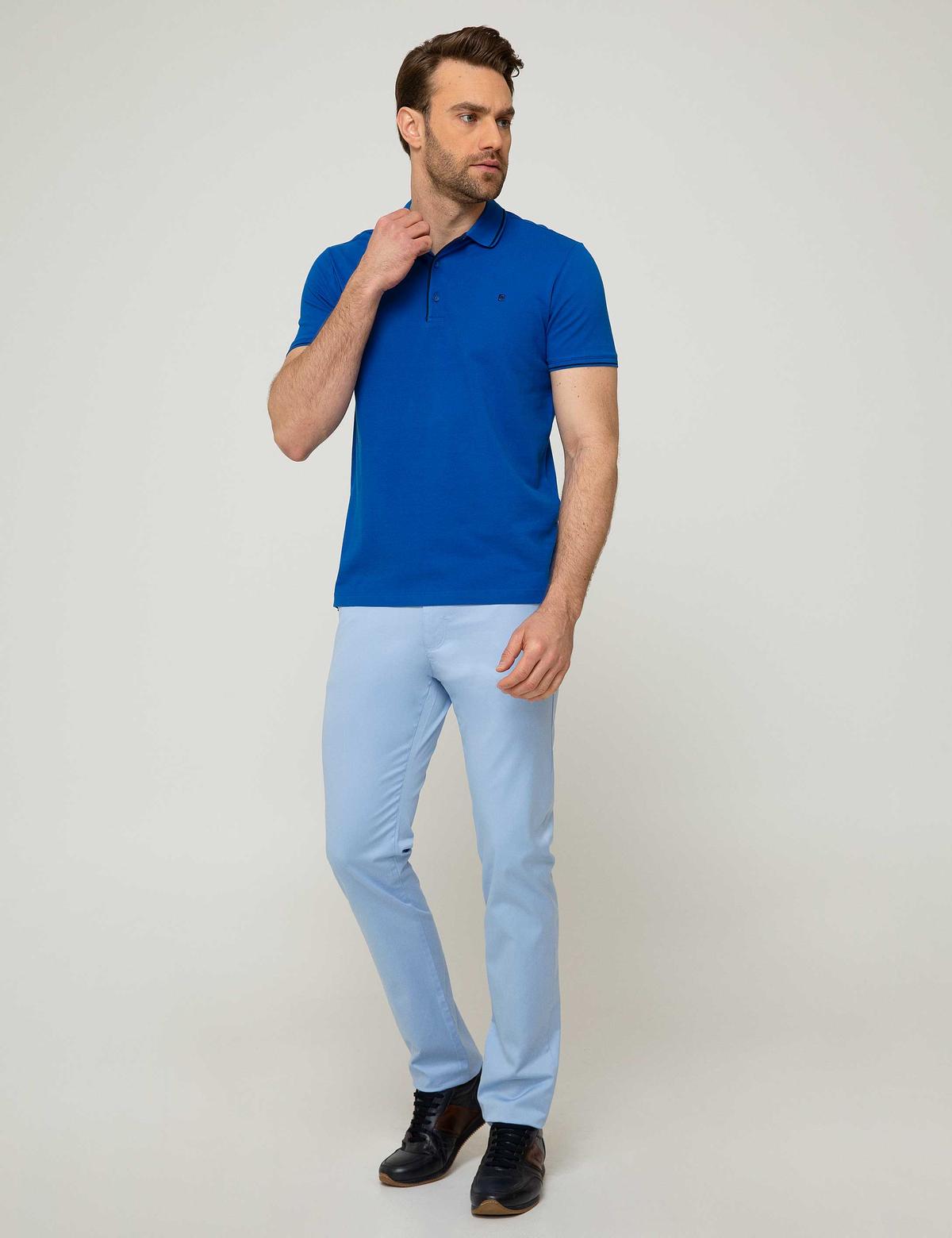 Saks Mavi Slim Fit Polo Yaka Basic T-Shirt - 50197145032