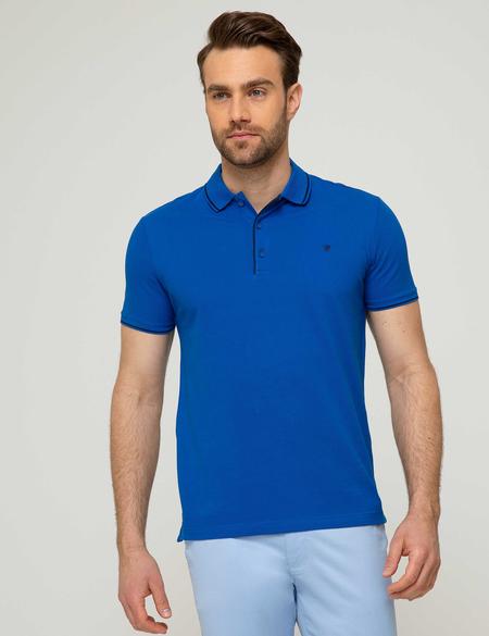 Saks Mavi Slim Fit Polo Yaka Basic T-Shirt - 50197145032