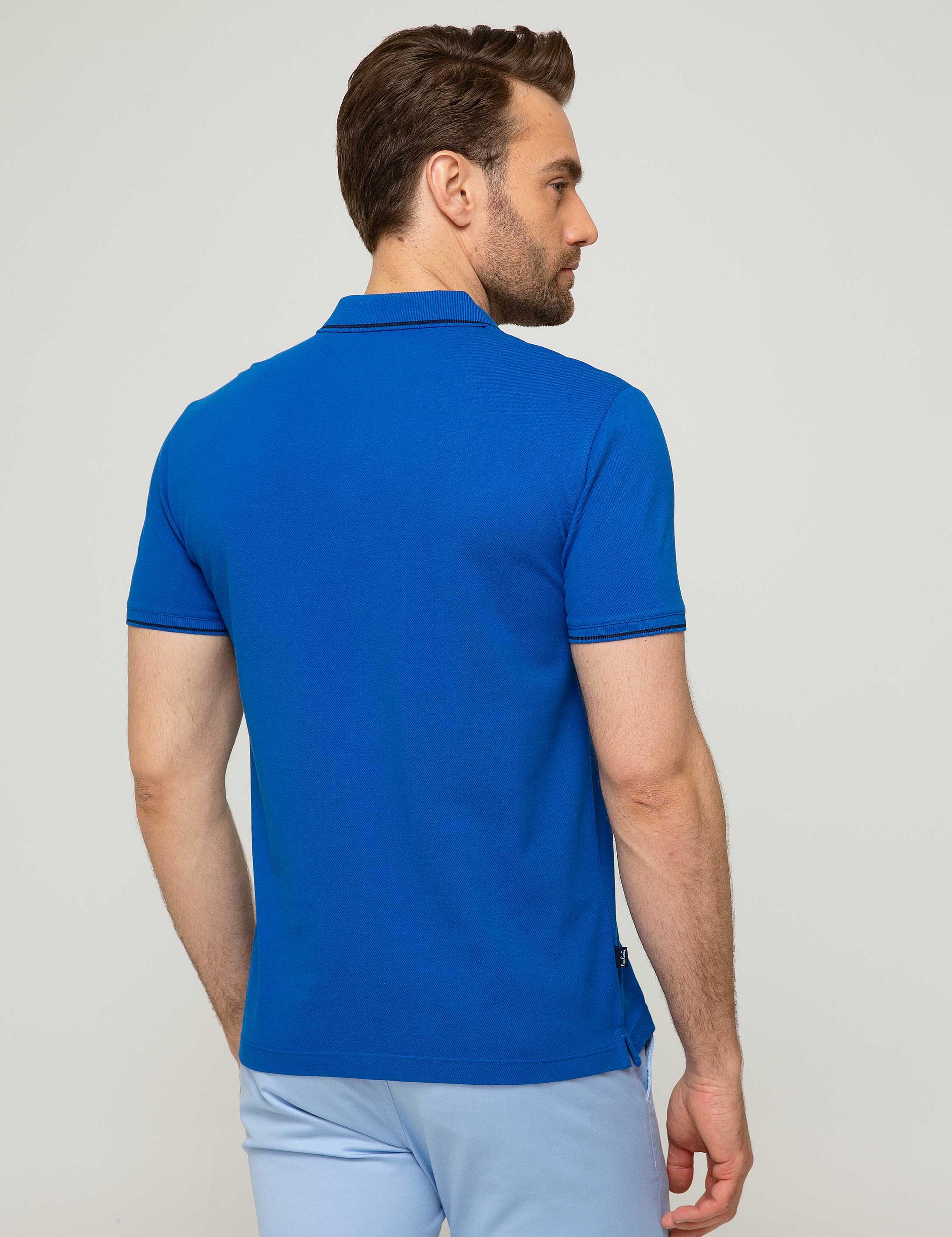 Saks Mavi Slim Fit Polo Yaka Basic T-Shirt