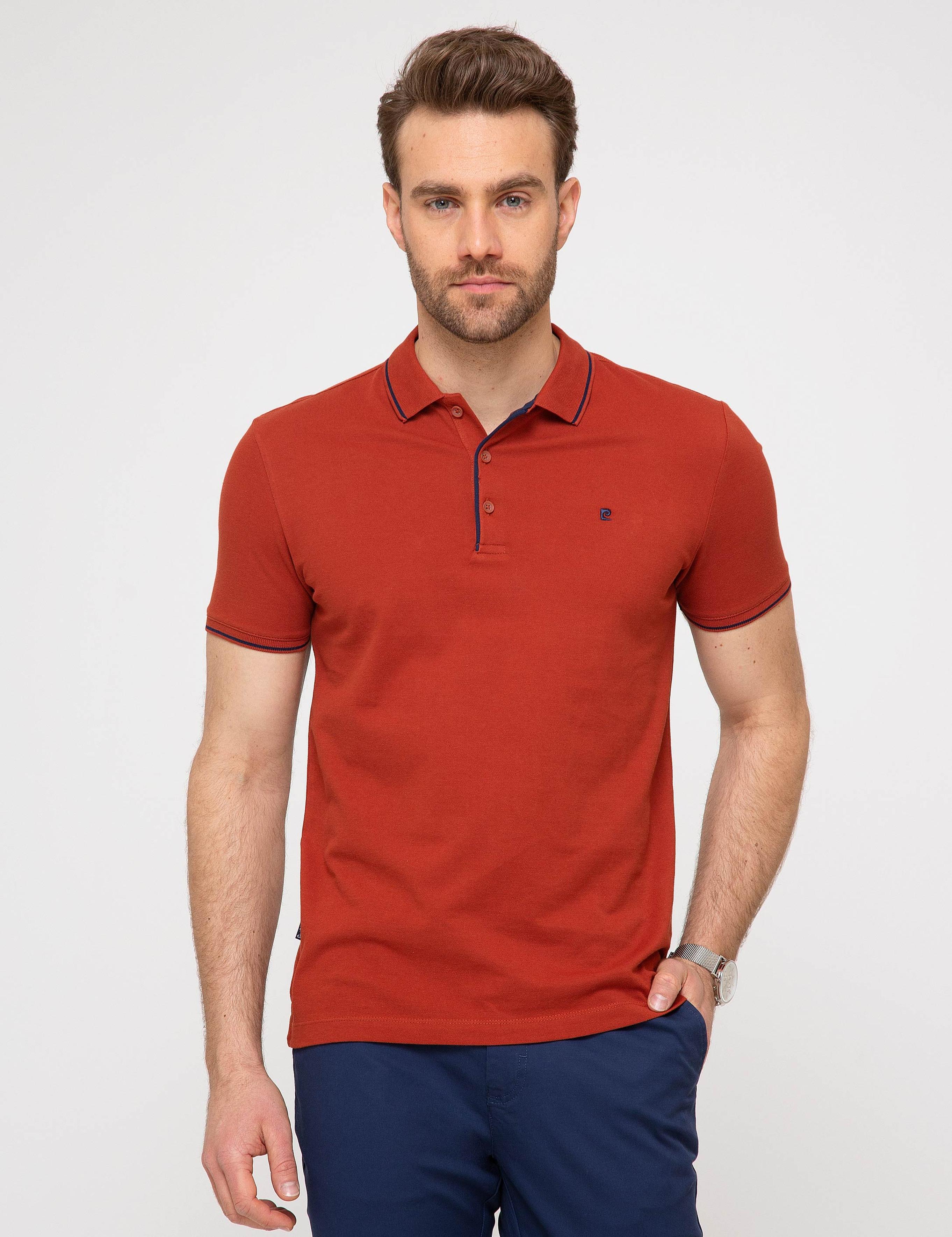 Turuncu Slim Fit Polo Yaka Basic T-shirt