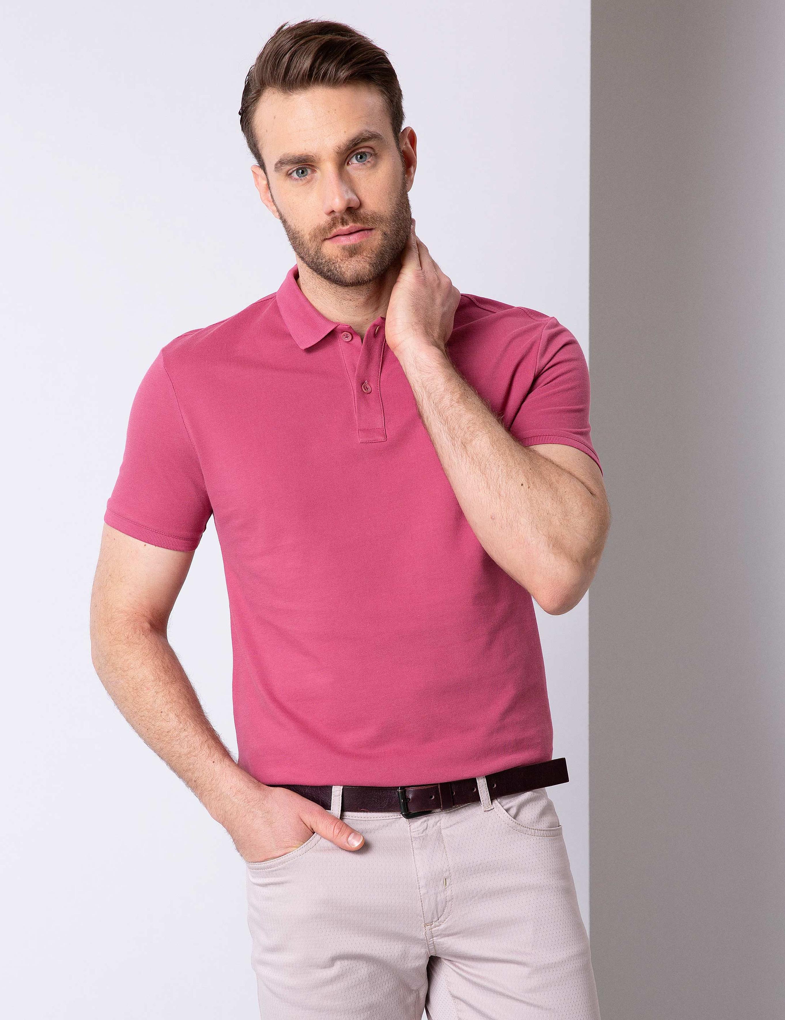 Gül Kurusu Slim Fit Basic Polo Yaka T-Shirt