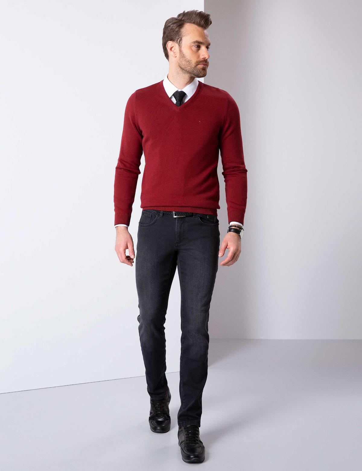 Kırmızı Slim Fit Basic Kazak - 50207495146