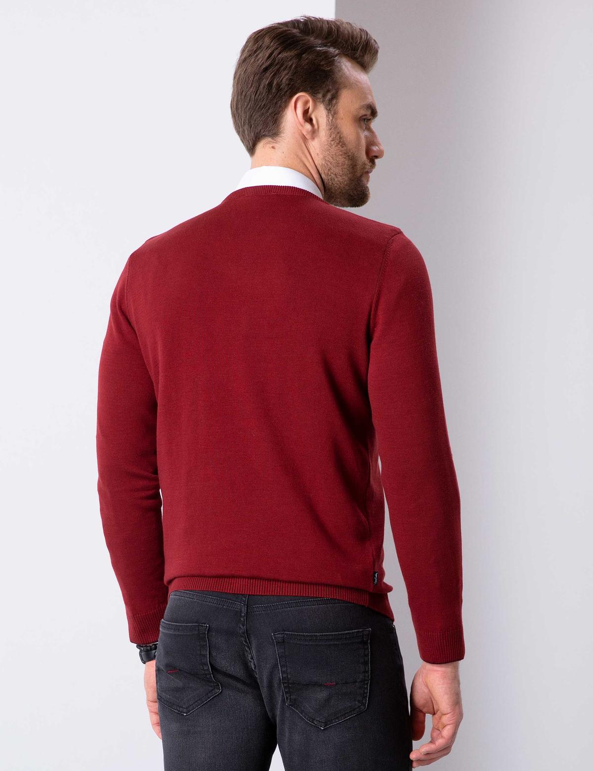 Kırmızı Slim Fit Basic Kazak - 50207495146